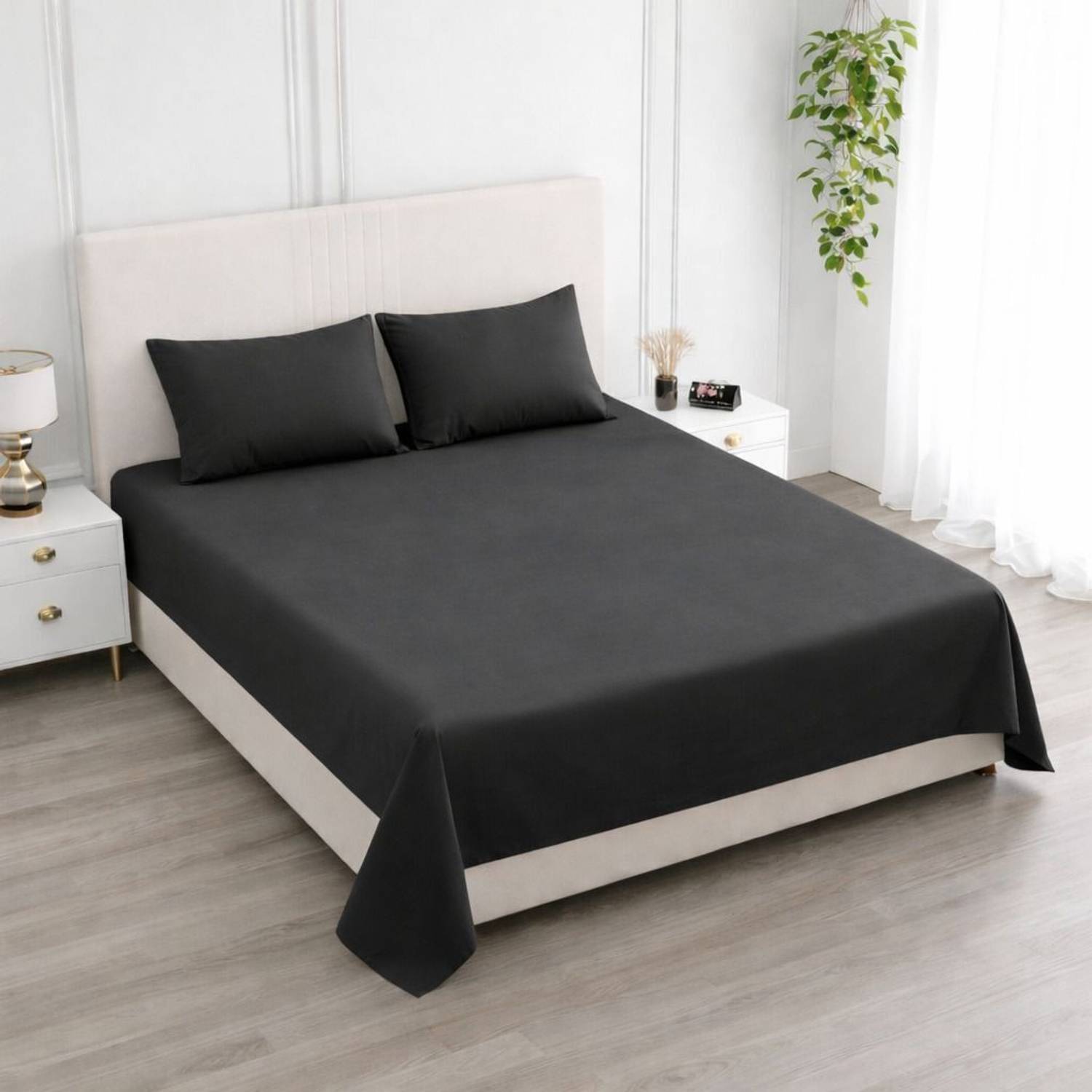 BEVI Microfiber Double Flat 300 TC Solid 1 Bedsheet with 2 Pillow