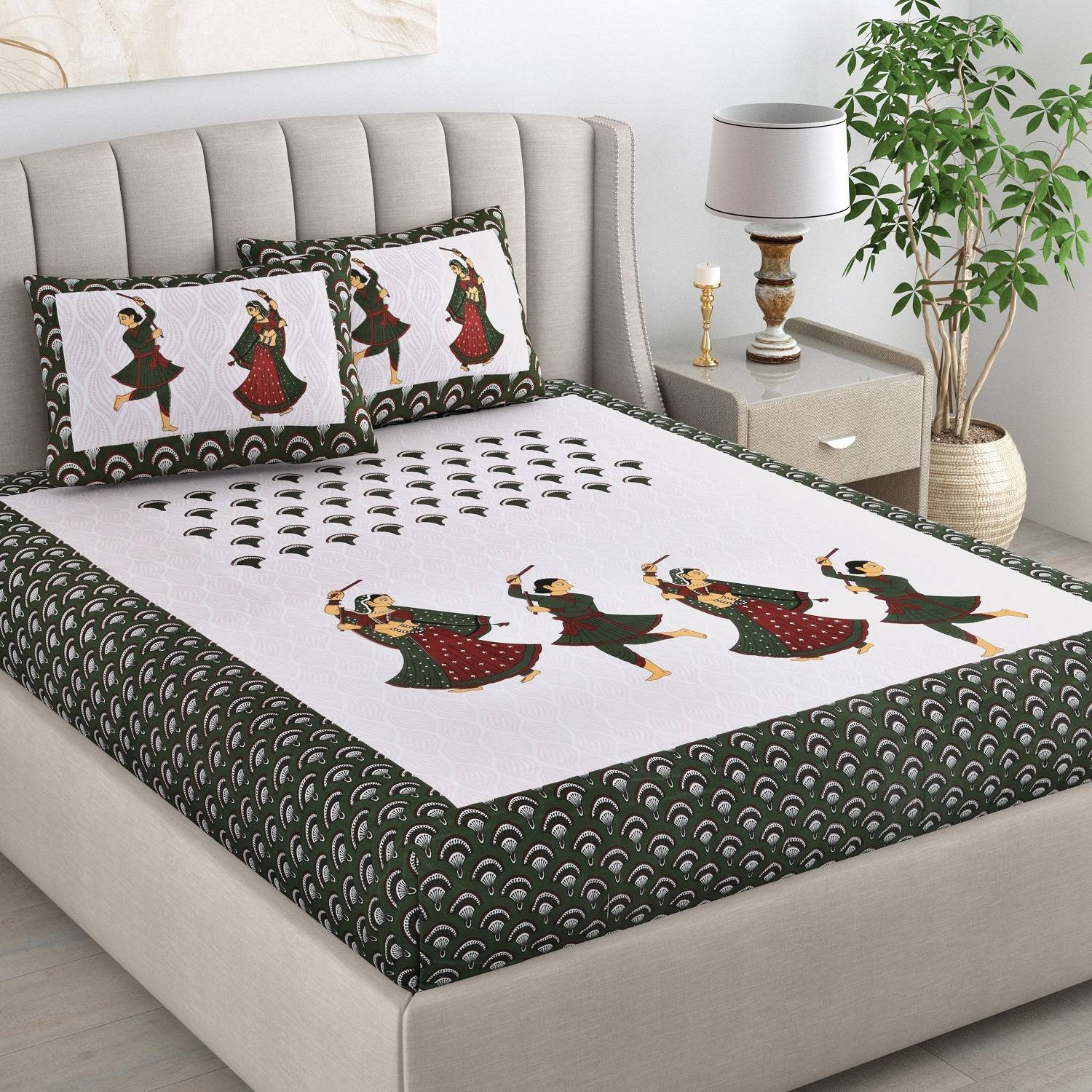 CHICERY Cotton Double Flat 210 TC Printed 1 Bedsheet with 2 Pillow Covers