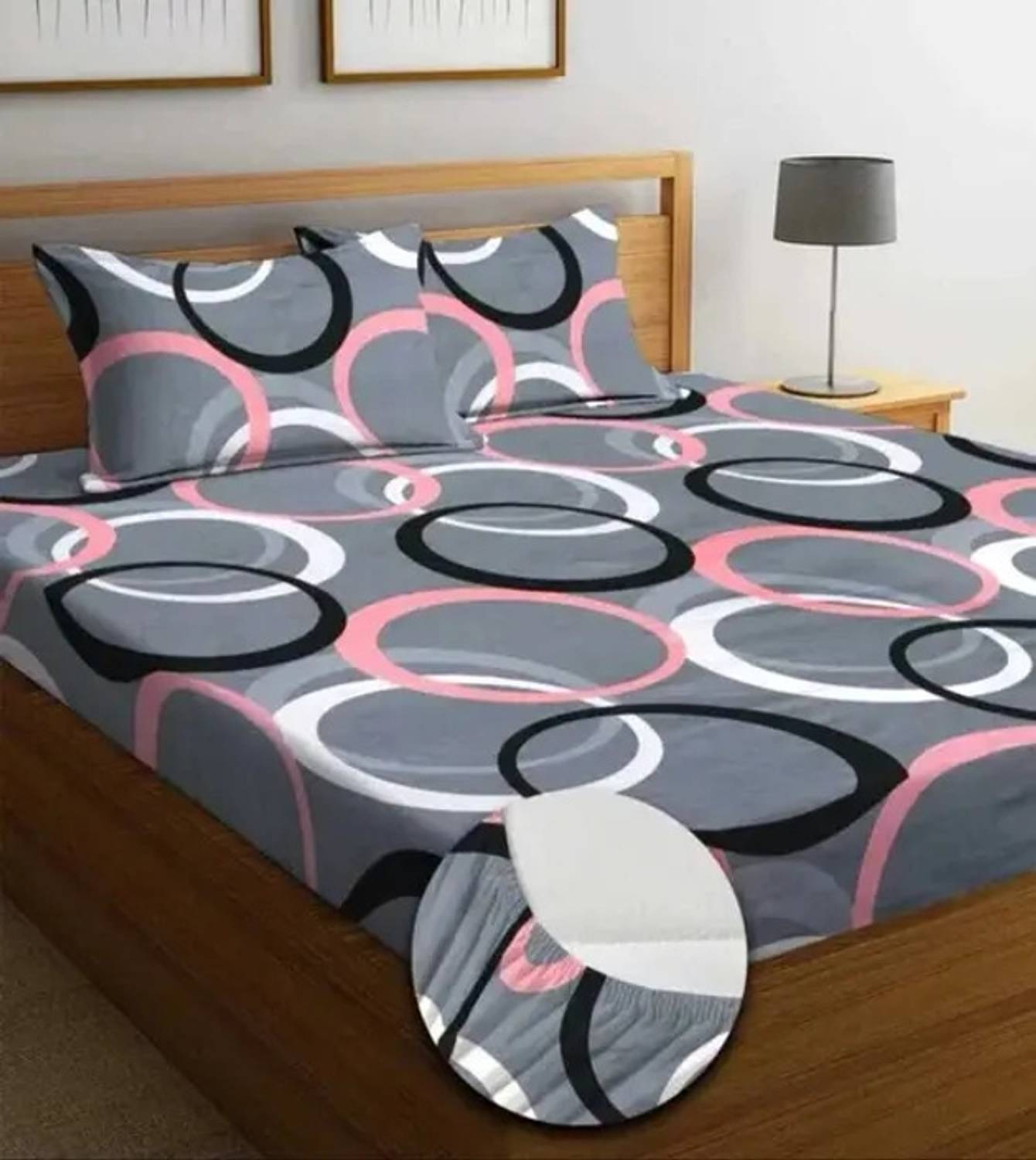 AMEYAA Cotton Double Fitted (Elastic) 320 TC Printed 1 Bedsheet w