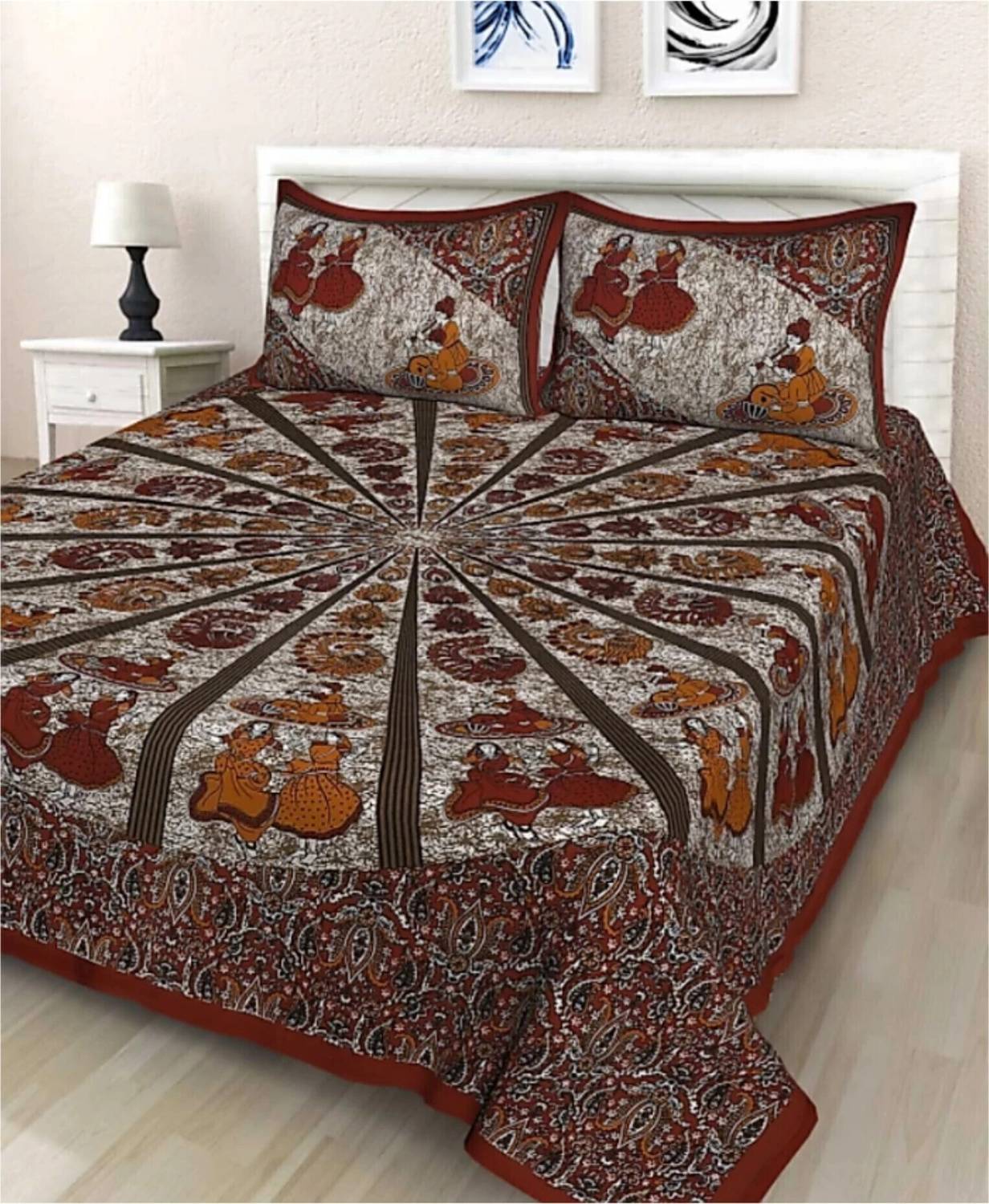 tripati sanganeri prints Cotton Double Flat 104 TC Jaipuri Prints