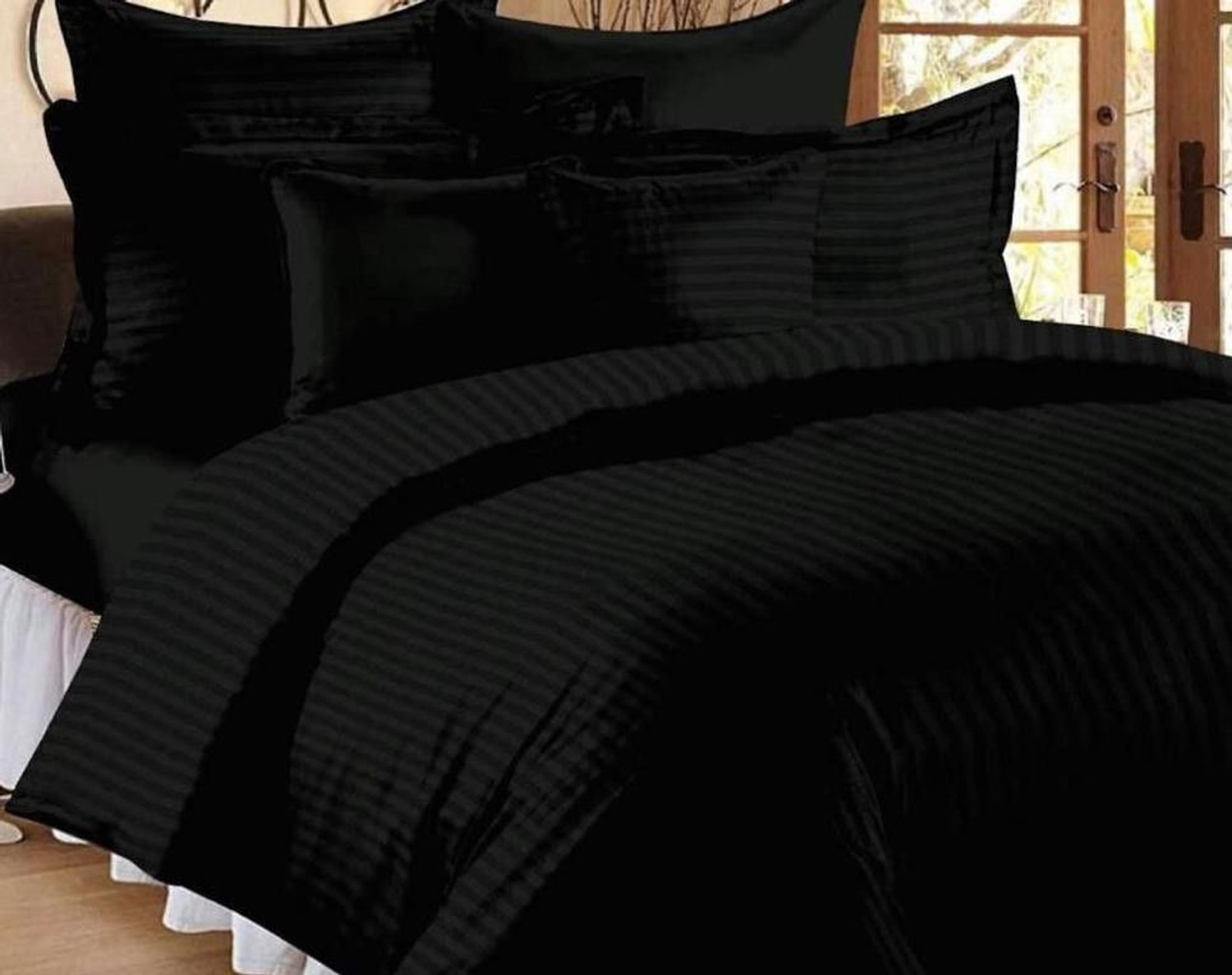 Image of Dnk Satin Double Flat 240 TC Striped 1 Bedsheet with 2 Pillow Covers