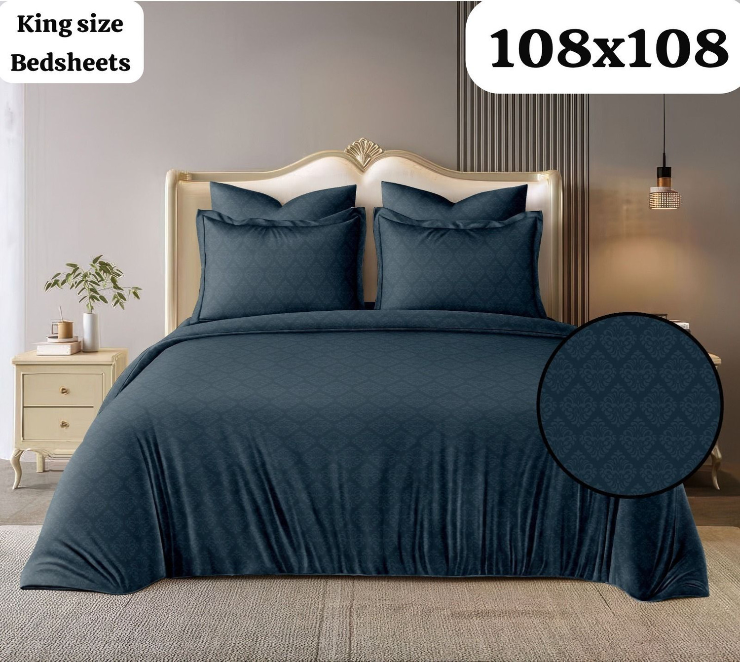Image of MIGHTYCOZY Cotton Super King Flat 300 TC Printed 1 Bedsheet with 2 Pillow Covers (Blue)