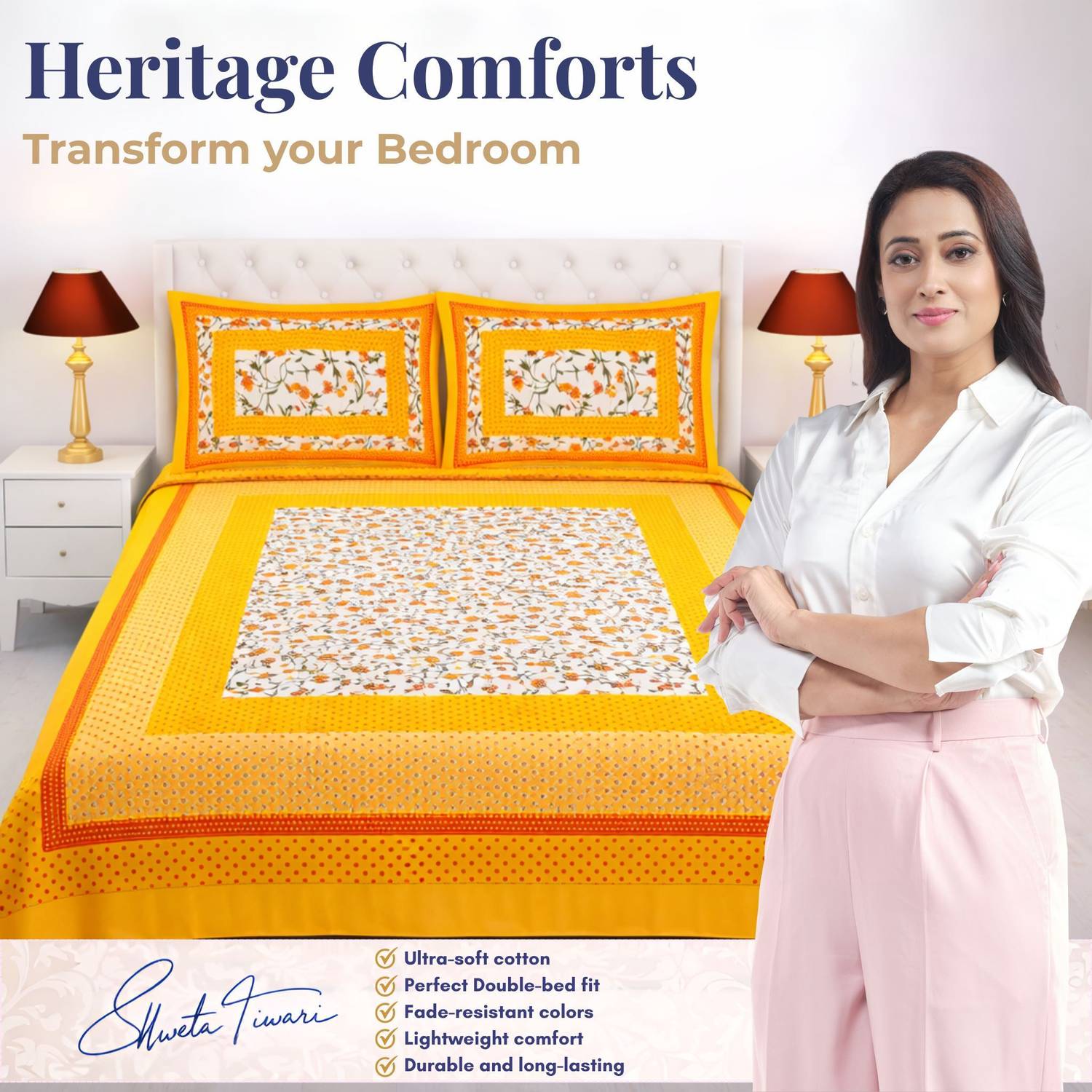 MAGICAL Cotton Double Flat 144 TC Printed 1 Bedsheet with 2 Pillo