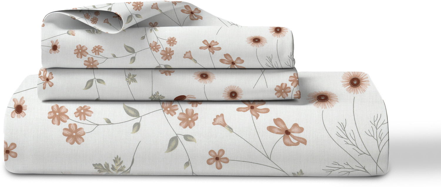 Image of LINENWALAS Cotton Queen Fitted (Elastic) 300 TC Floral 1 Bedsheet with 2 Pillow Covers