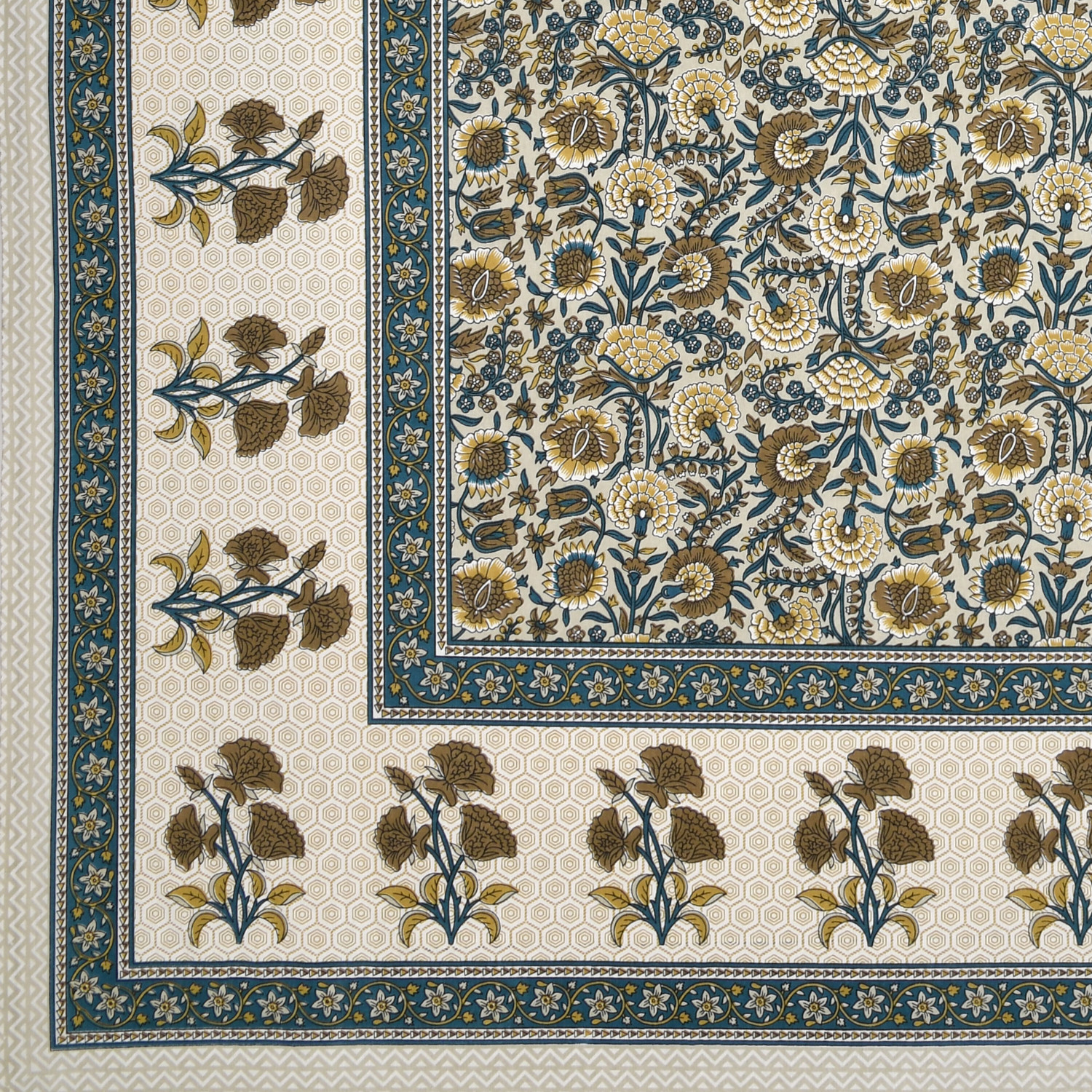 Image of SIZAR Cotton Queen Flat 104 TC Jaipuri Prints 1 Bedsheet with 2 Pillow Covers