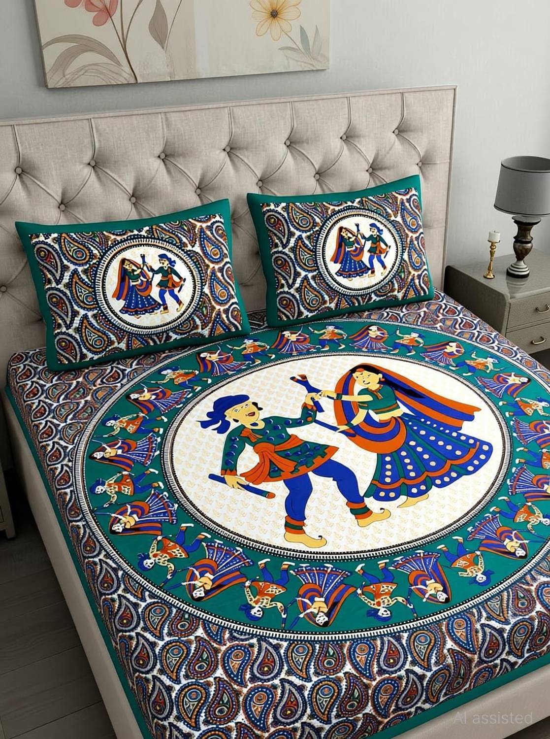COZYKO Cotton Double Flat 144 TC 3D Printed 1 Bedsheet with 2 Pil