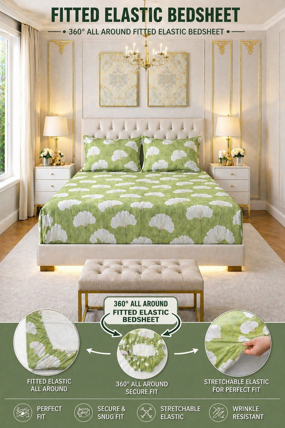 Image of DD Dream N DECOR Cotton, Microfiber Queen Fitted (Elastic) 320 TC Printed 1 Bedsheet with 2 Pillow Covers