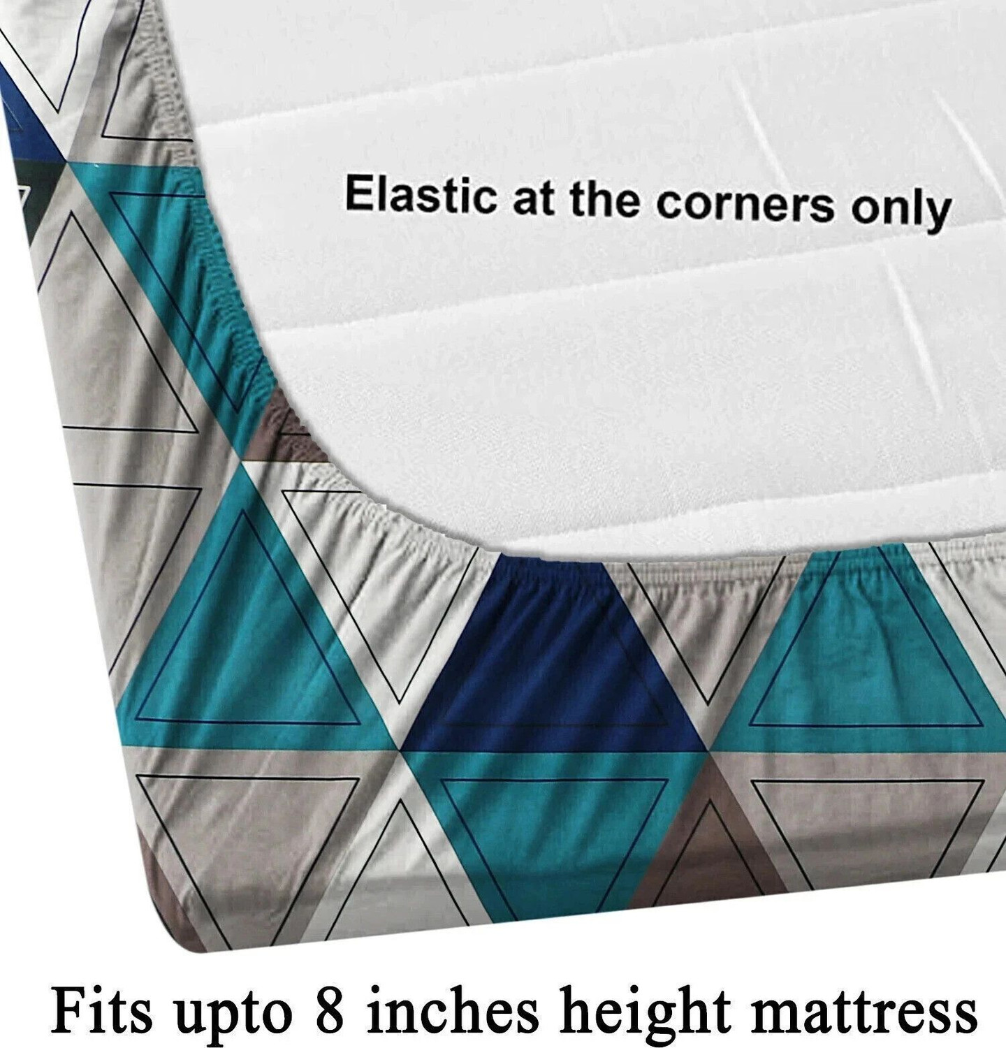Image of PLANO Cotton Double, King Fitted (Elastic) 250 TC Geometric 1 Bedsheet with 2 Pillow Covers