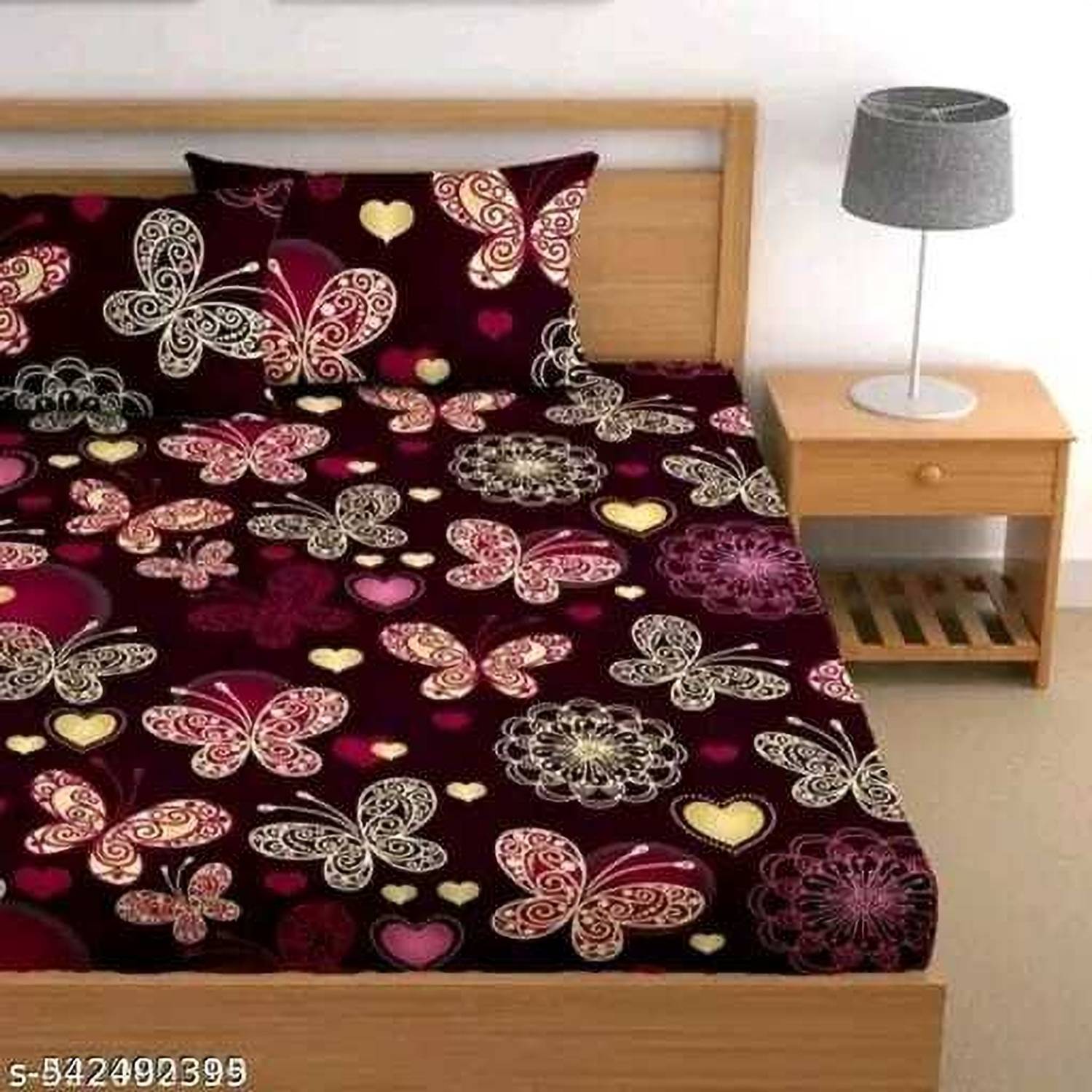 Bedsheat hub Cotton Double Fitted (Elastic) 320 TC Floral 1 Summer Bedsheet with 2 Pillow Covers