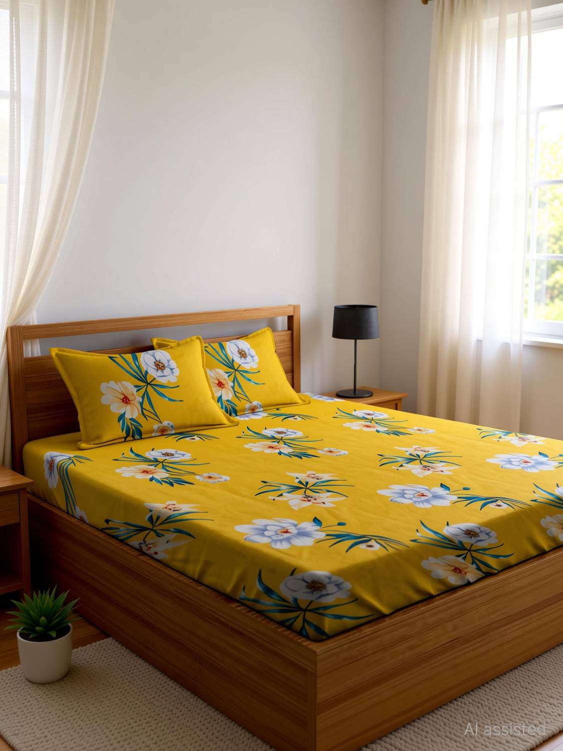Amrange Cotton King Flat 210 TC 3D Printed 4 Bedsheets with 8 Pillow Covers