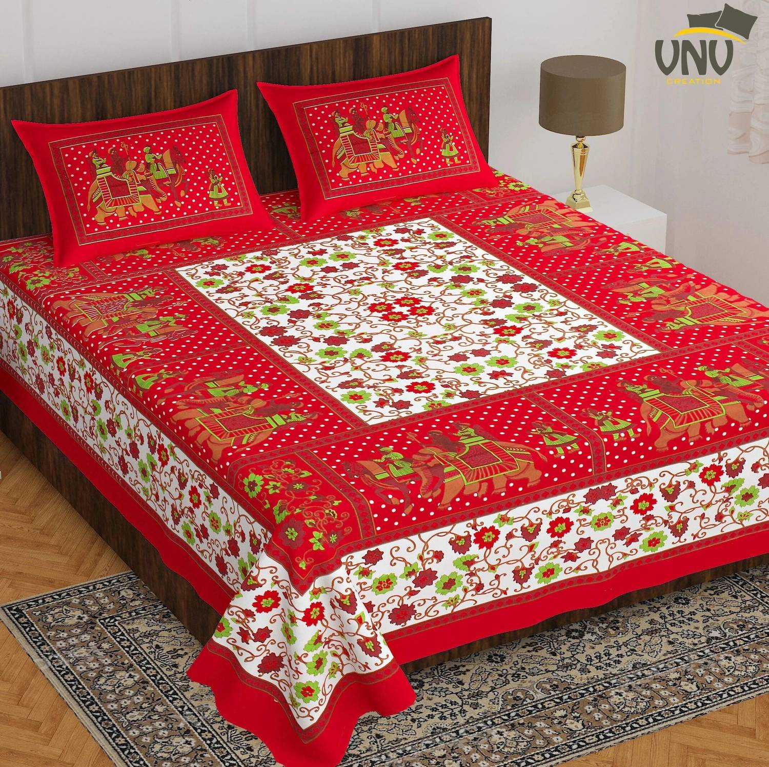 VNV Creation Cotton Double Flat 144 TC Jaipuri Prints 1 Bedsheet