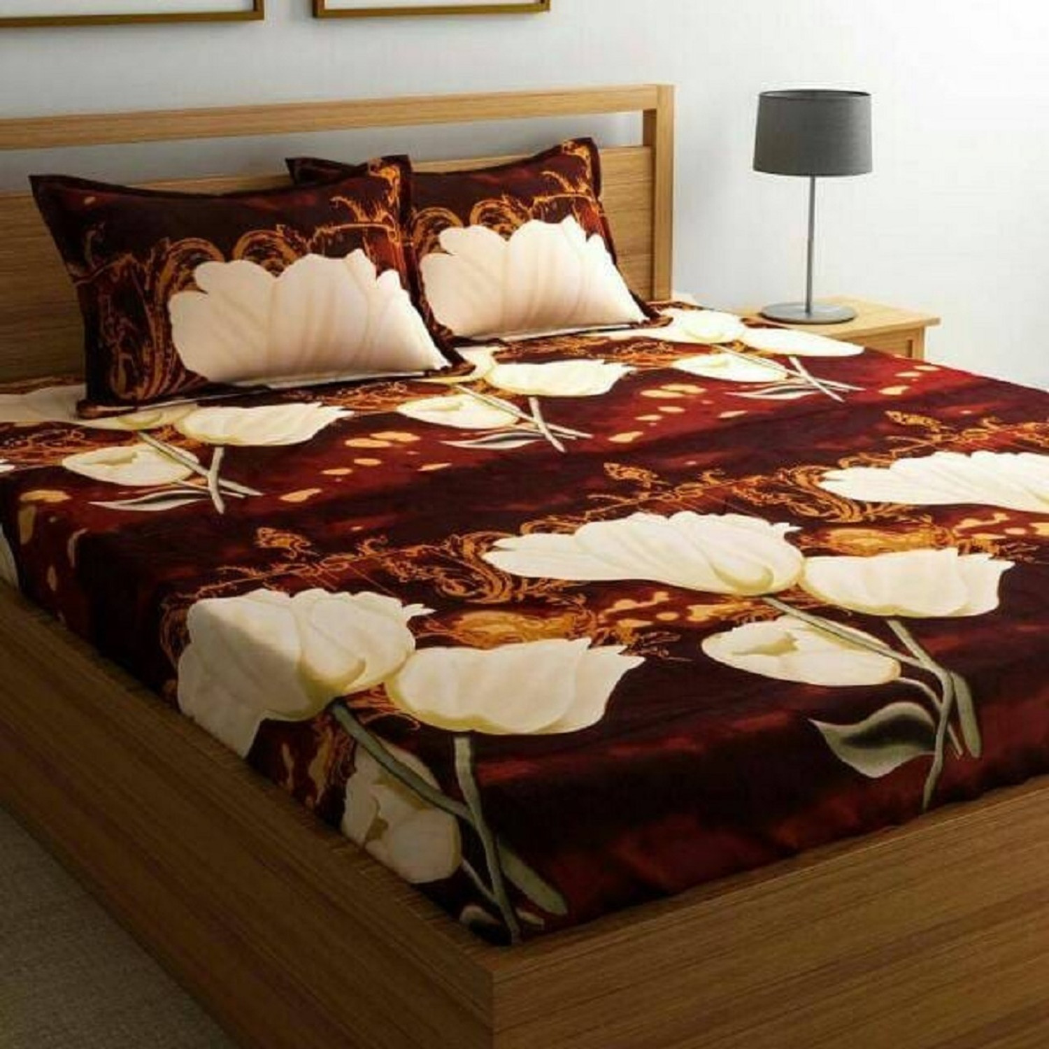 Image of Shree Ganesh Handloom Cotton Queen Flat 140 TC Printed 1 Bedsheet with 2 Pillow Covers
