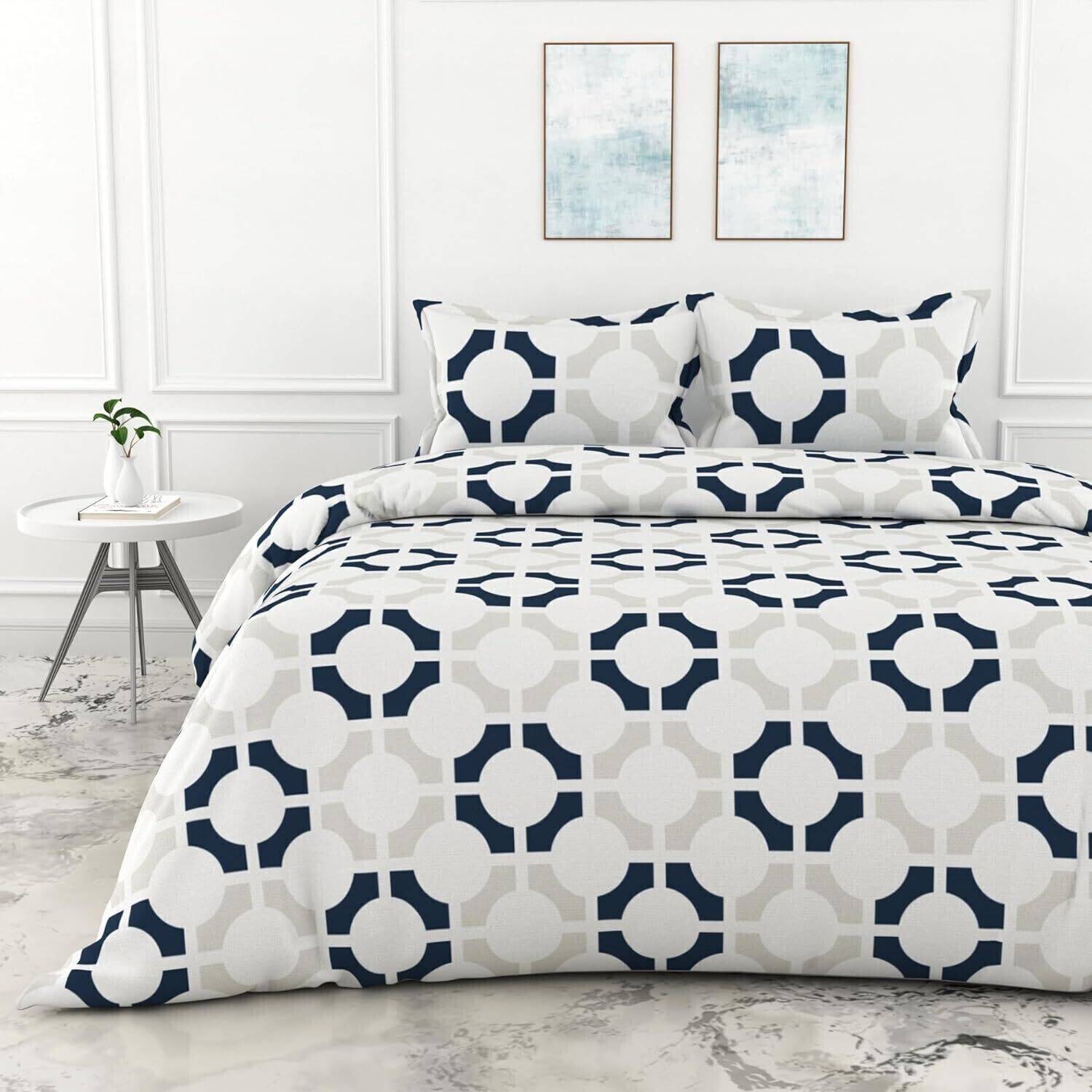 LORETO Cotton Double Flat 144 TC Printed 1 Bedsheet with 2 Pillow