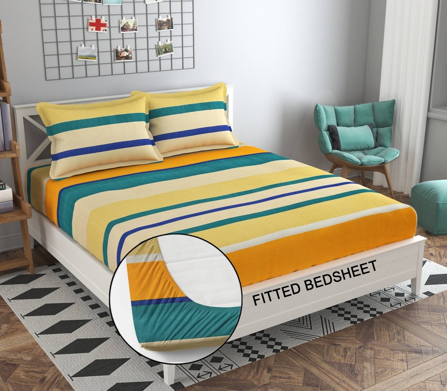 A11 M@LL Microfiber Double Fitted (Elastic) 250 TC Floral 1 Bedsheet with 2 Pillow Covers