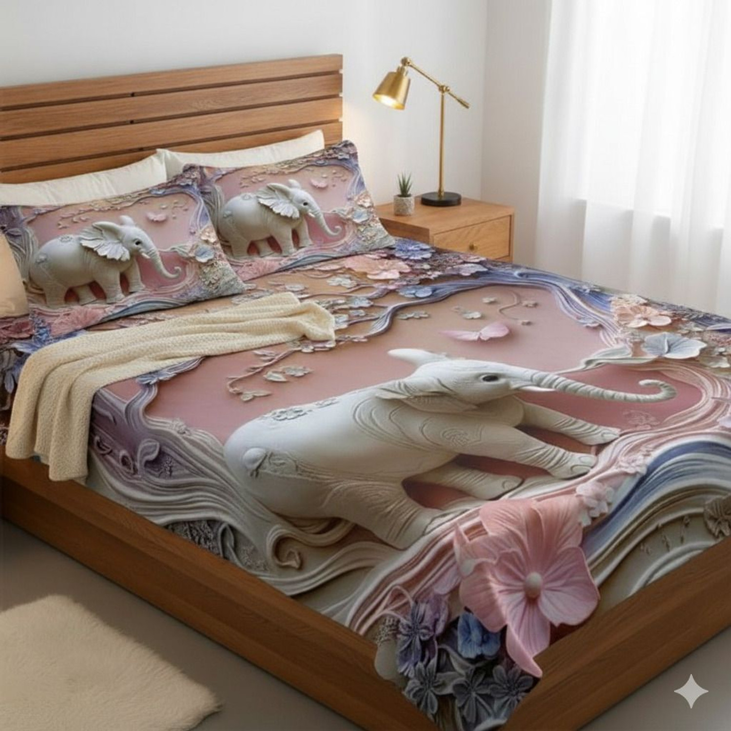 Image of SP Textile Microfiber King Flat 300 TC 7D Digital 1 Summer Bedsheet with 2 Pillow Covers, 2 Cushion Covers