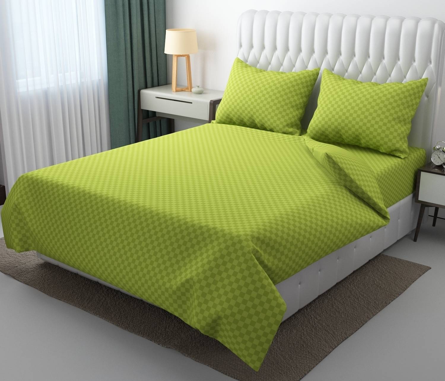 BELVOSTUM Microfiber Double Flat 244 TC Checkered 1 Bedsheet with