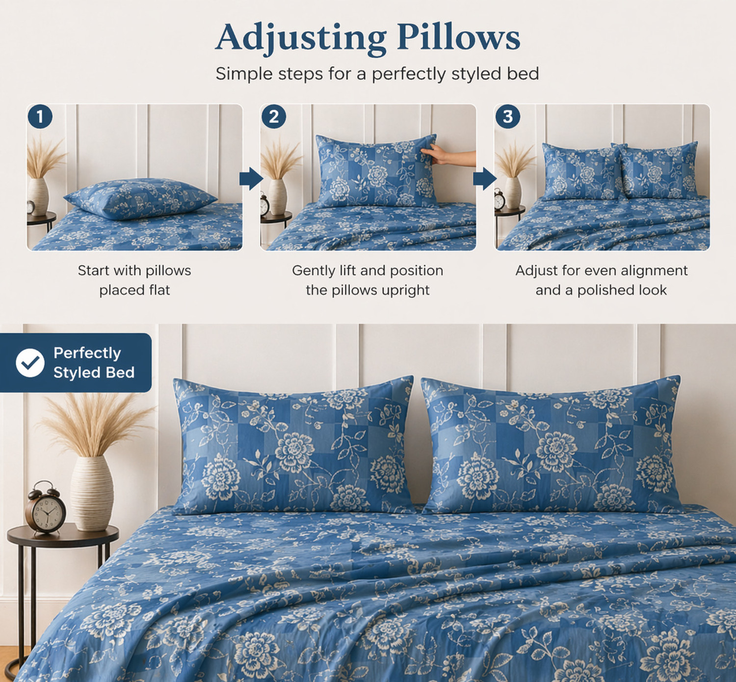 Image of Amrange Cotton Super King Flat 300 TC Floral 1 Bedsheet with 2 Pillow Covers