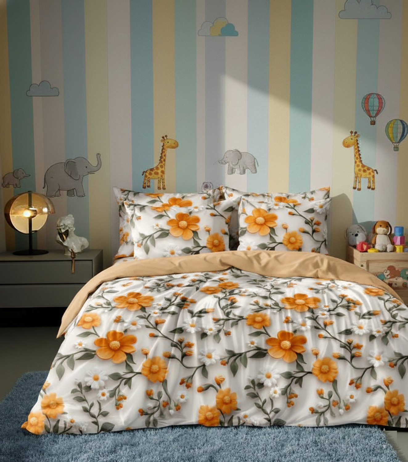 Image of AMBERBLISH HOMES Microfiber King Flat 250 TC Printed 1 Bedsheet with 2 Pillow Covers