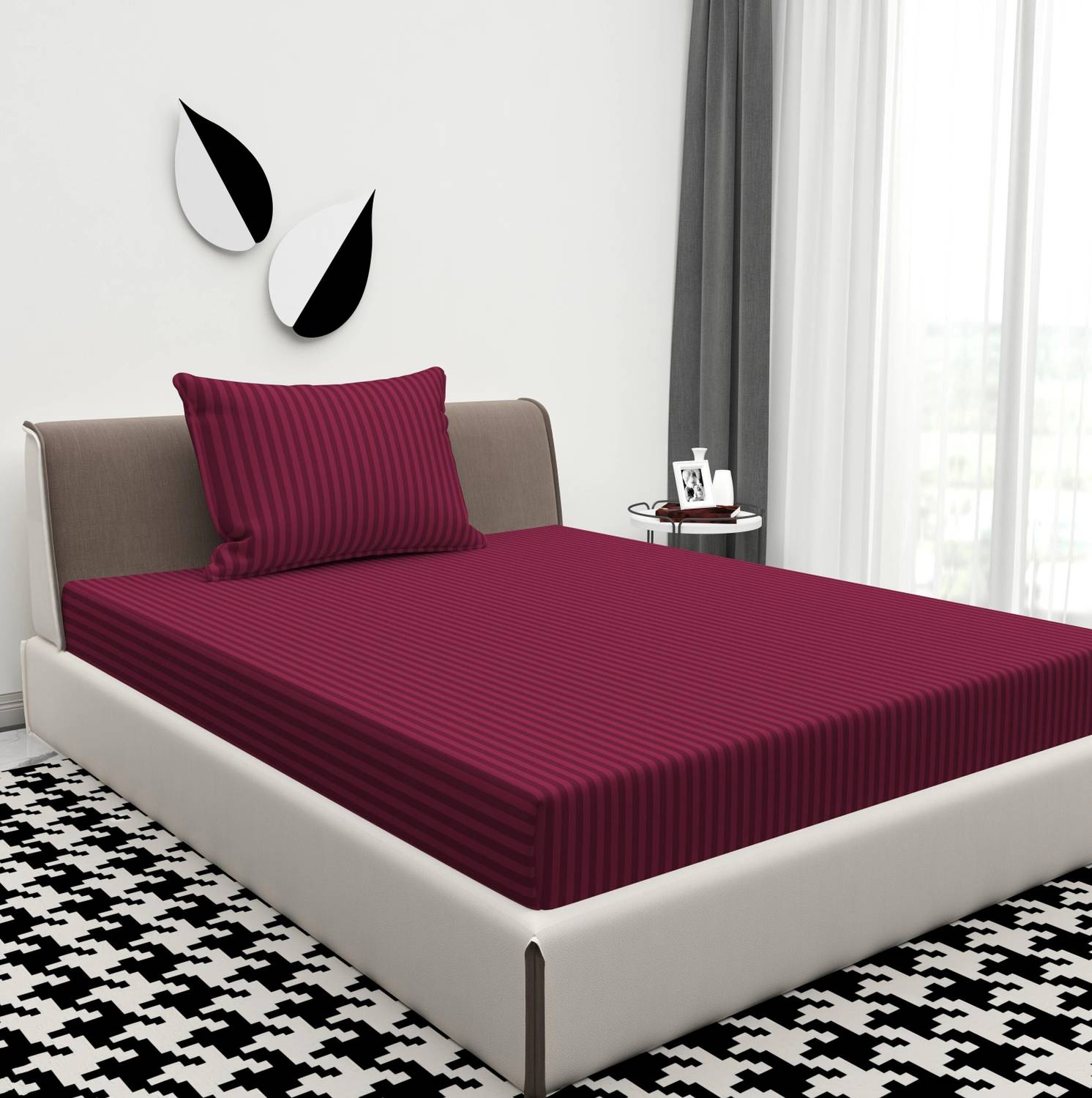 BROMWICK Microfiber Single Flat 300 TC Striped 1 Bedsheet with 2