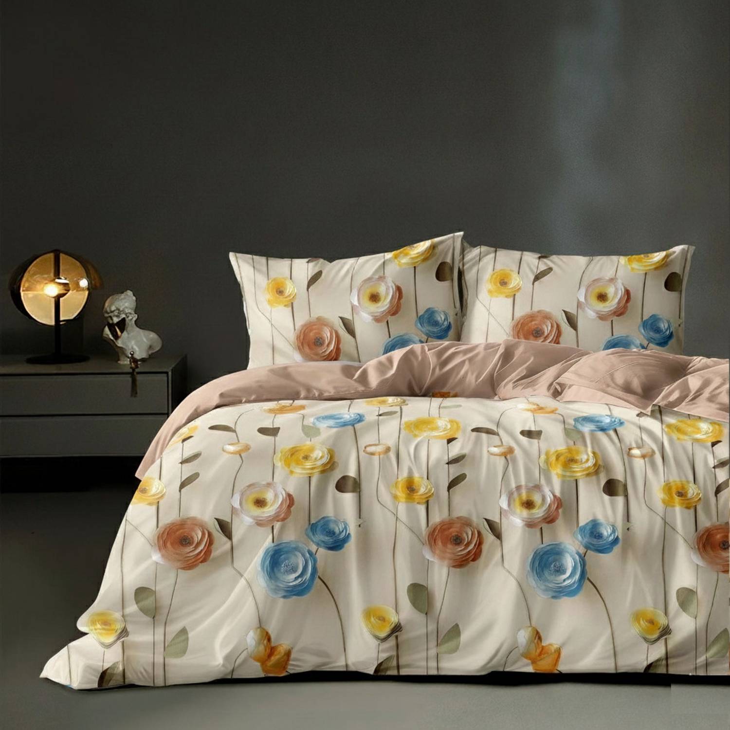AMBERBLISH HOMES Microfiber King Flat 250 TC Printed 1 Bedsheet with 2 Pillow Covers