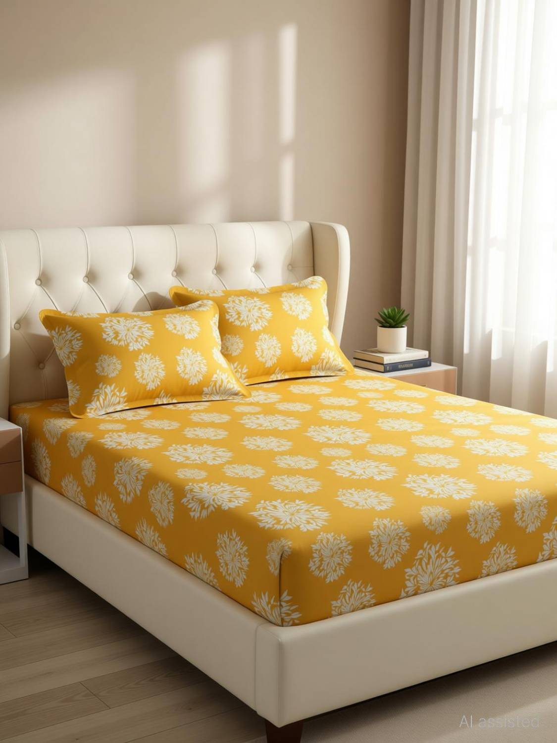 Apala Microfiber King Fitted (Elastic) 280 TC Printed 1 Bedsheet with 2 Pillow Covers