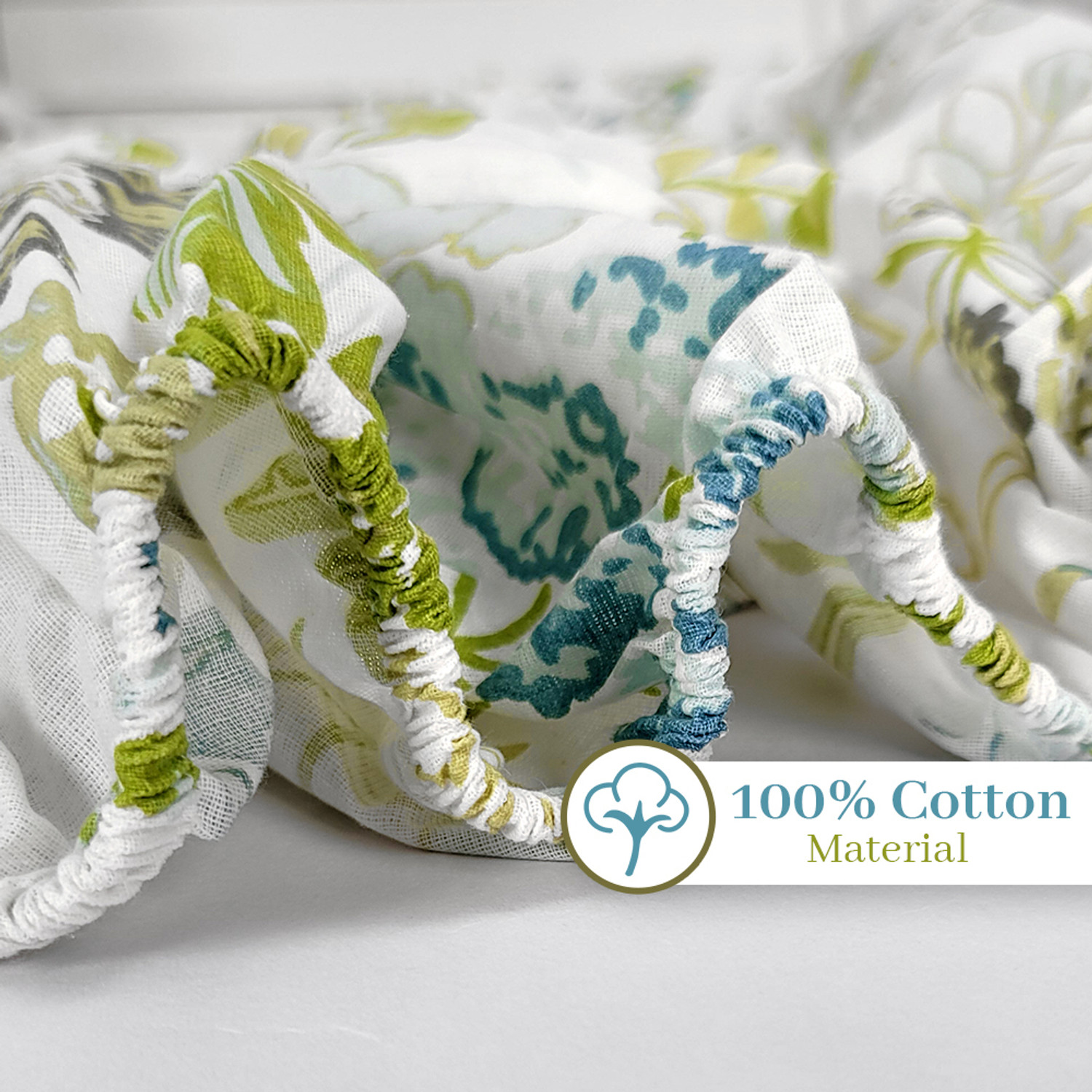 Image of Divine Casa Cotton Single Fitted (Elastic) 144 TC Floral 1 Bedsheet with 2 Pillow Covers
