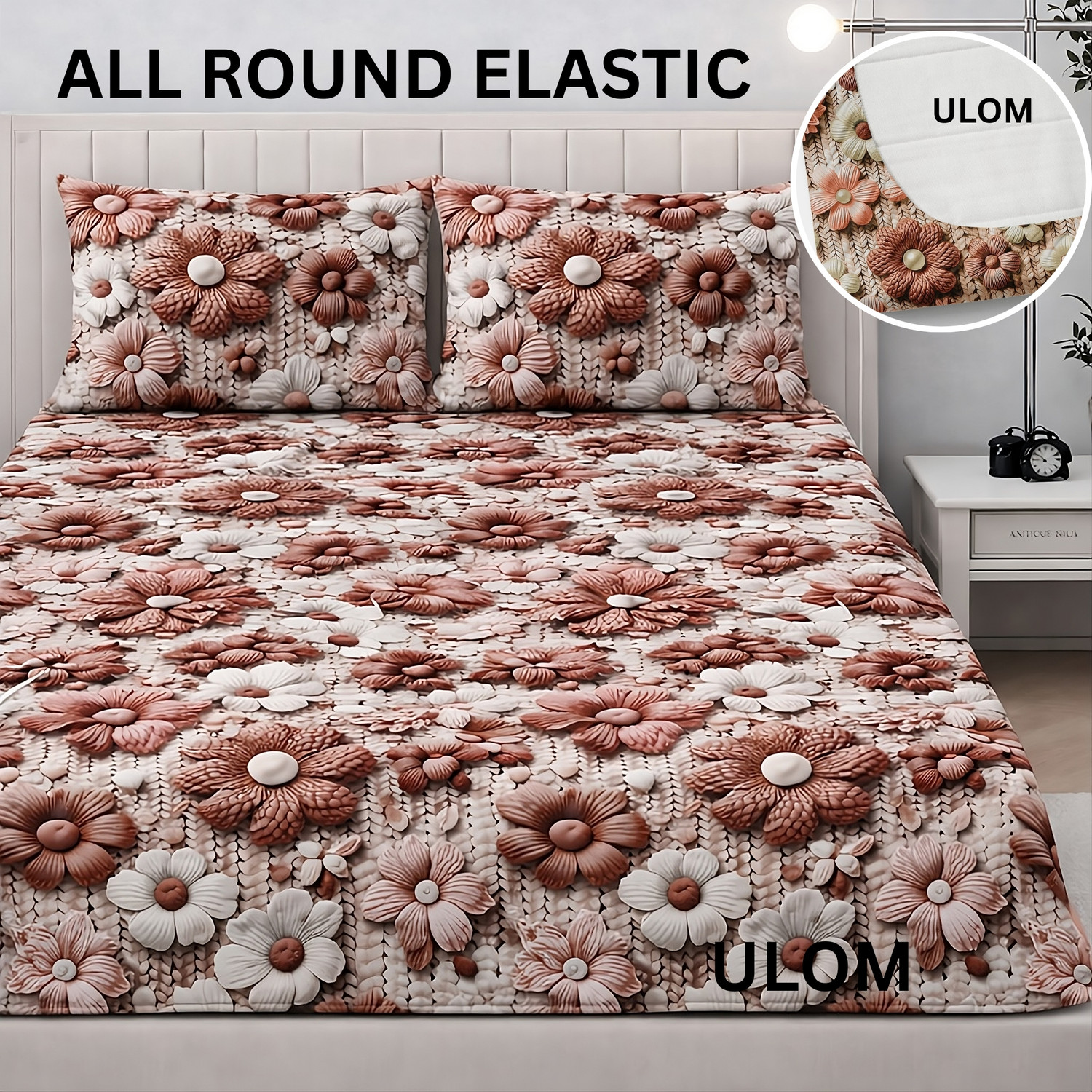 Image of Ulom Cotton Blend King Fitted (Elastic) 220 TC 7D Digital 1 Bedsheet with 2 Pillow Covers