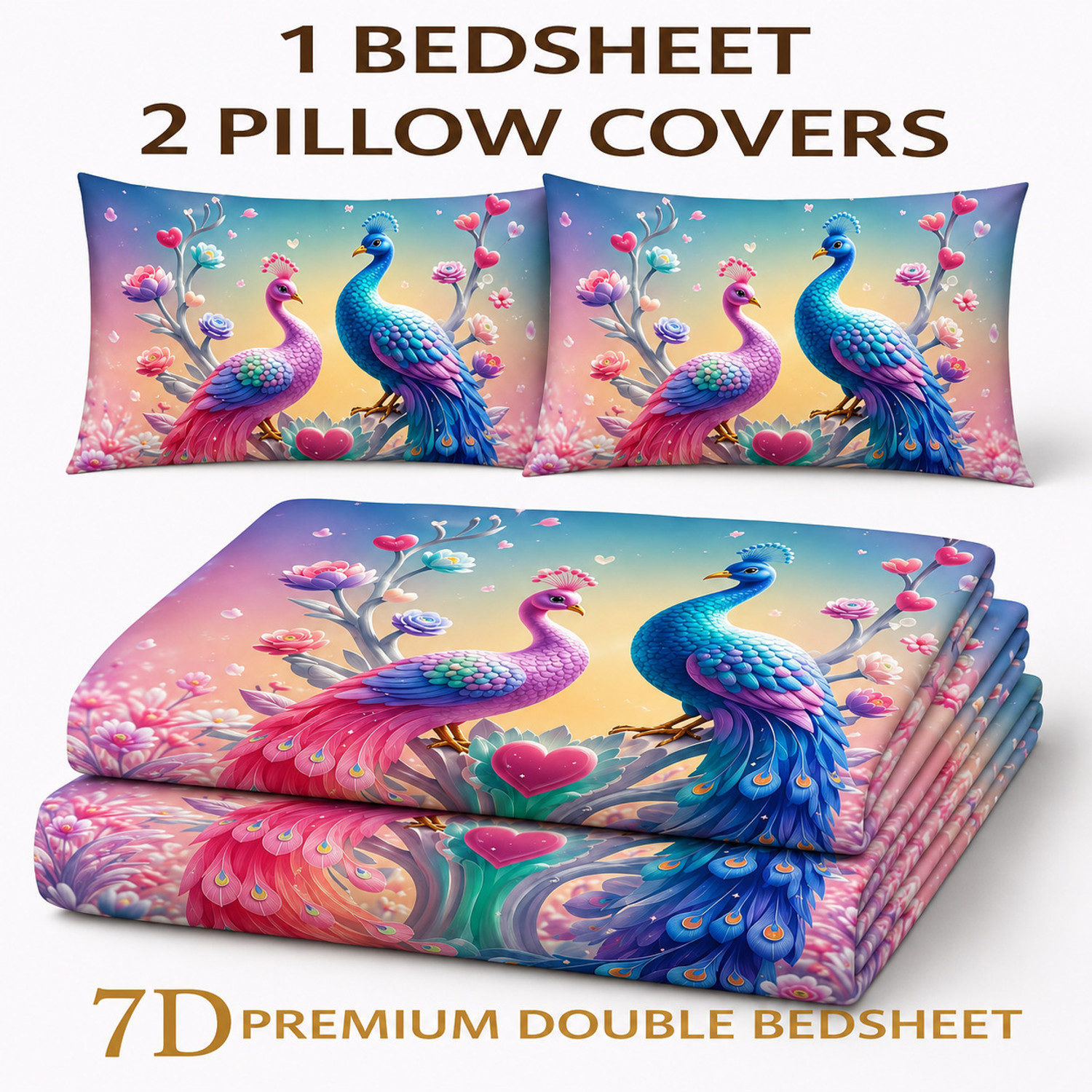 Image of FeatherFold Cotton King Flat 240 TC 7D Digital 1 Bedsheet (Multicolor)