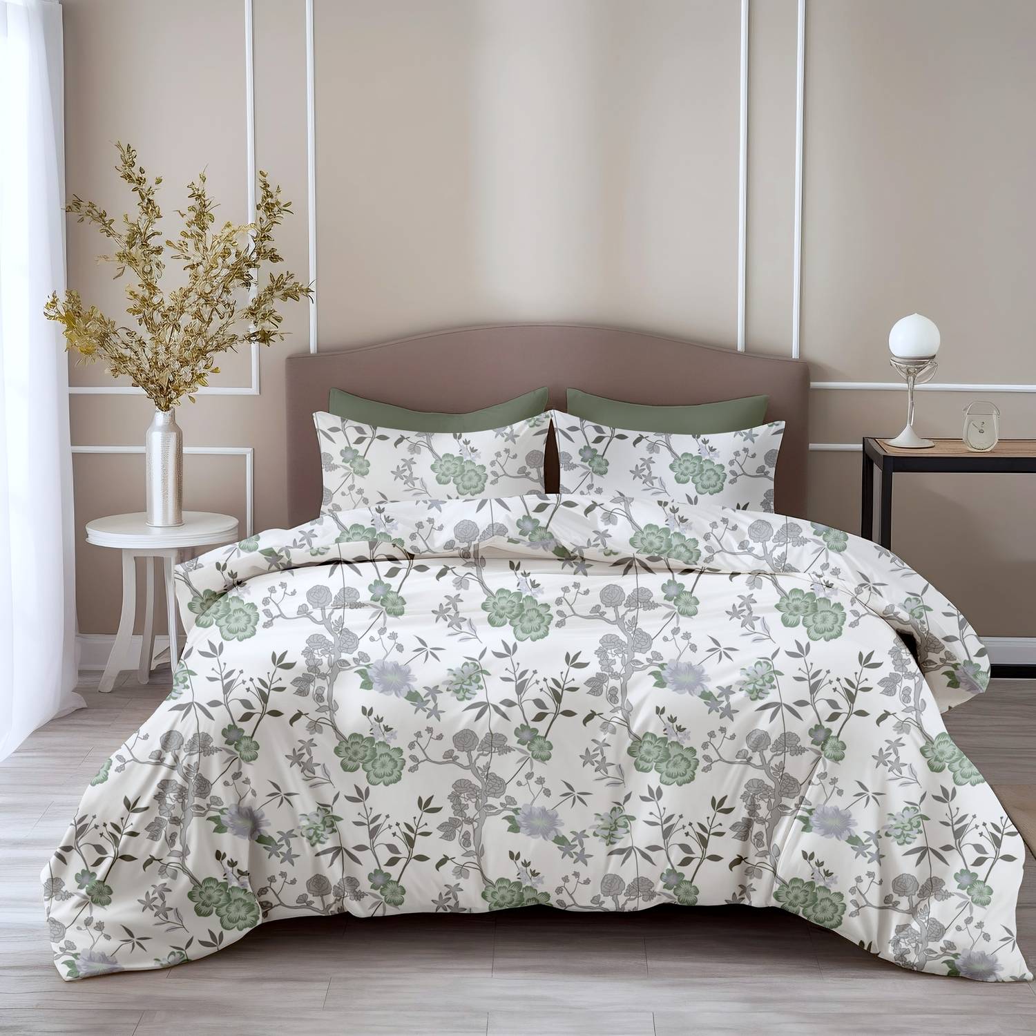 LORETO Cotton Double Flat 144 TC Floral 1 Bedsheet with 2 Pillow
