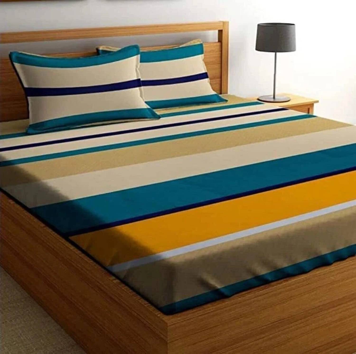 Fashancy Cotton King Fitted (Elastic) 300 TC Geometric 1 Bedsheet