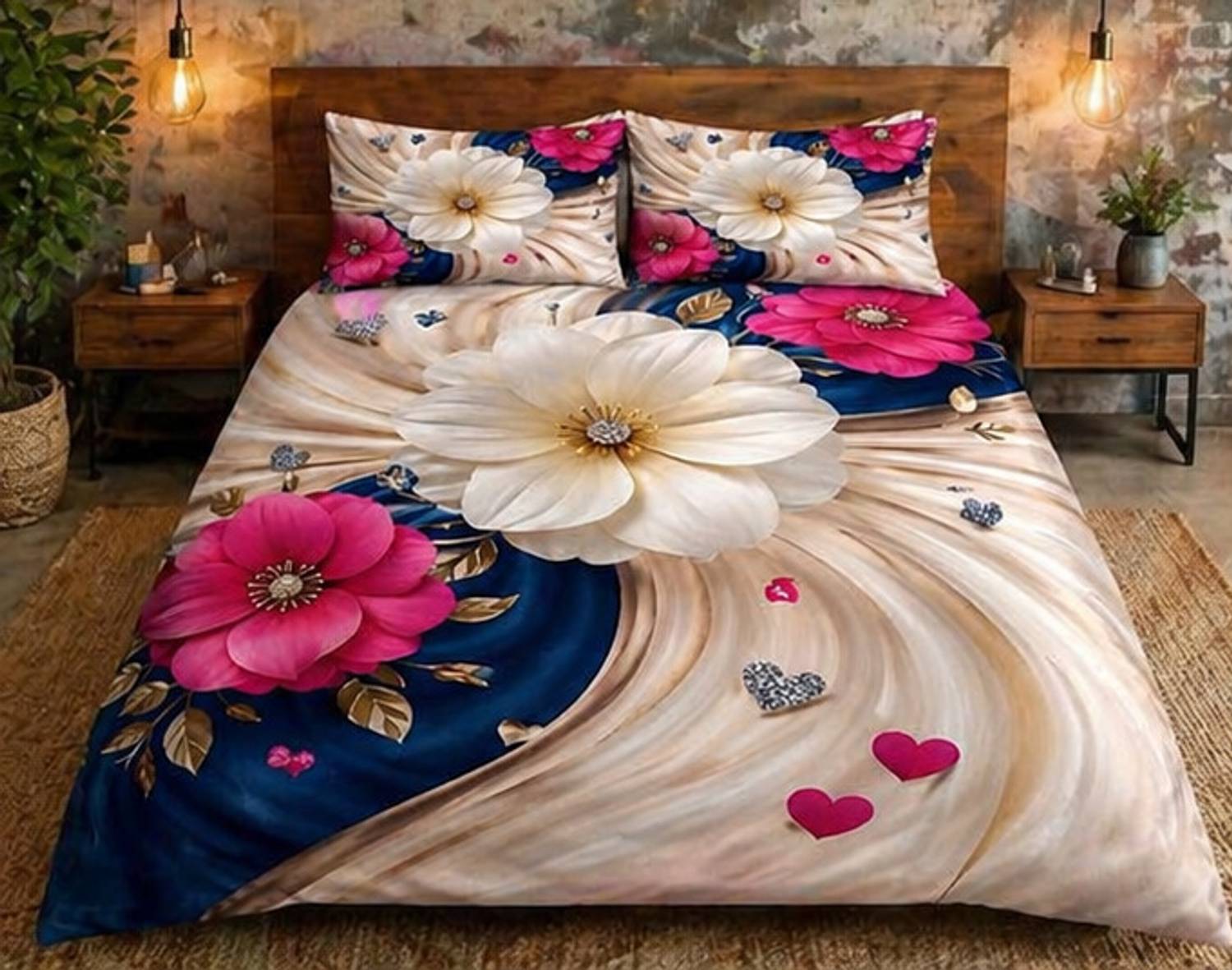 AASHRAE Polycotton Double Flat 400 TC Floral 1 AC Bedsheet with 2 Pillow Covers