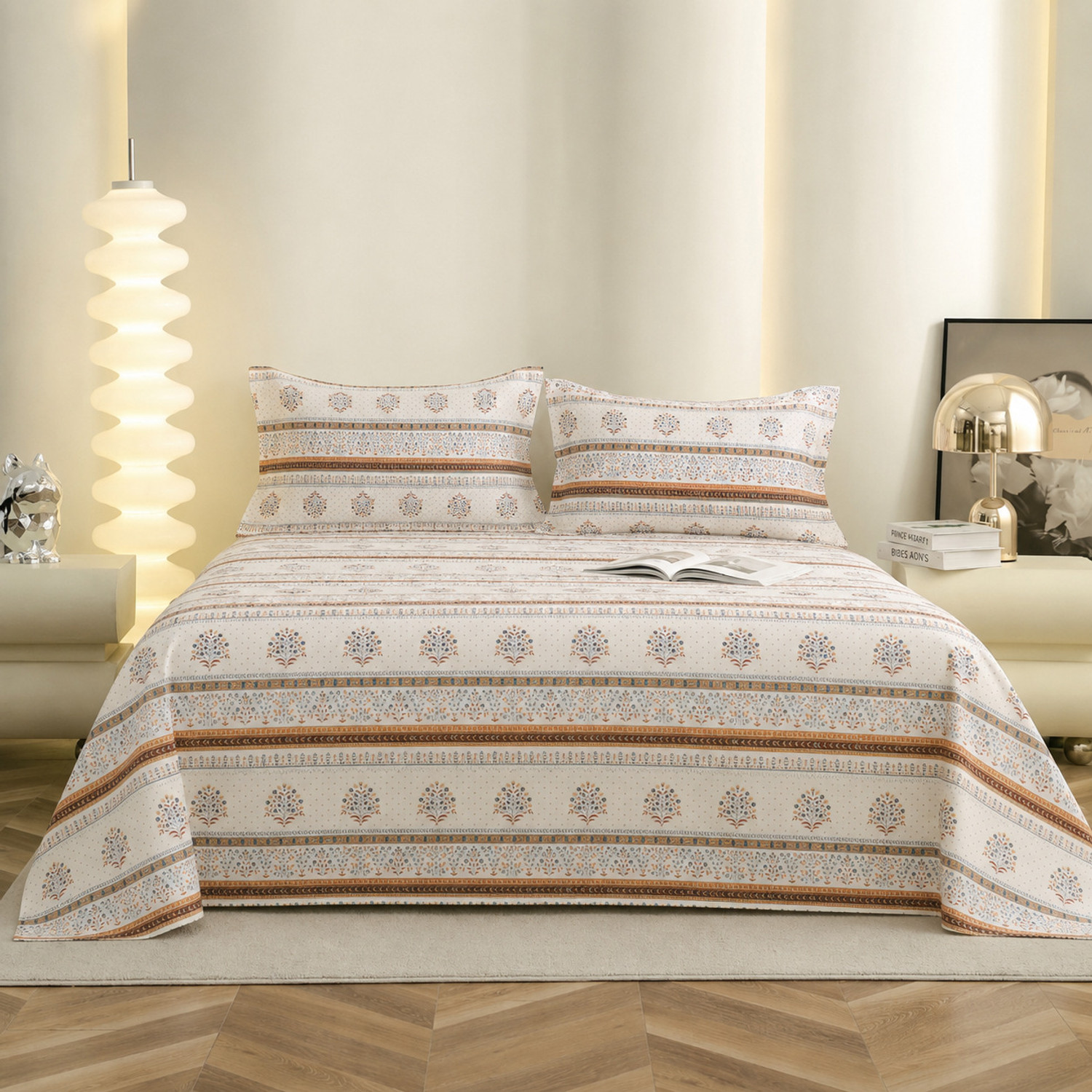 Image of Fashancy Cotton King Flat 300 TC Floral 1 Summer Bedsheet with 2 Pillow Covers