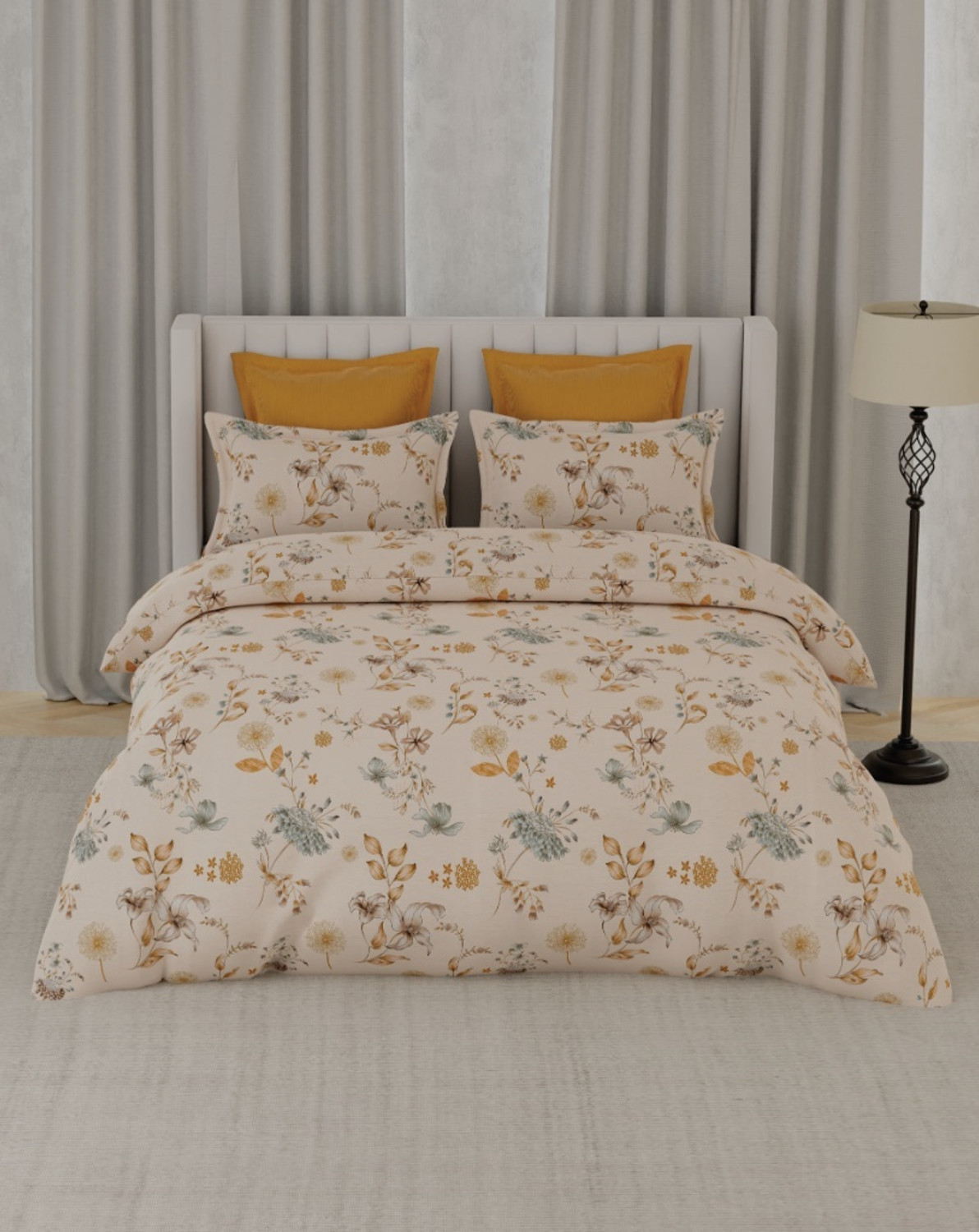 Image of Raymond Home Cotton Super King Flat 200 TC Floral 1 Bedsheet (Orange)
