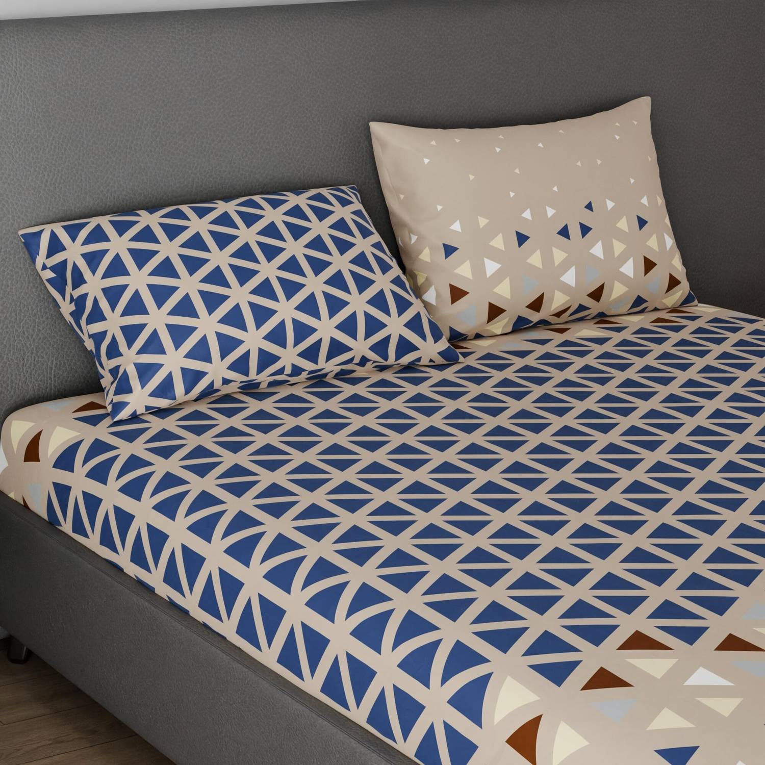 BLISSHOME Cotton King Fitted 150 TC Geometric Bedsheet with Pillow - Image 3