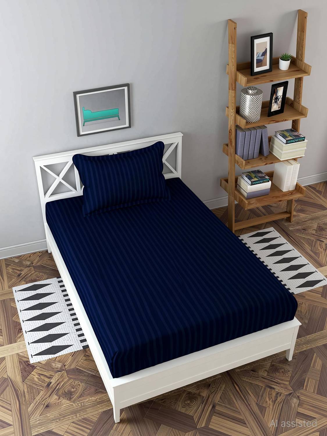 BROMWICK Microfiber Single Flat 300 TC Striped 1 Bedsheet with 2 Pillow Covers