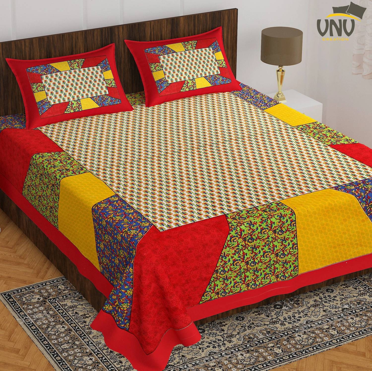 VNV Creation Cotton Double Flat 144 TC Jaipuri Prints 1 Bedsheet