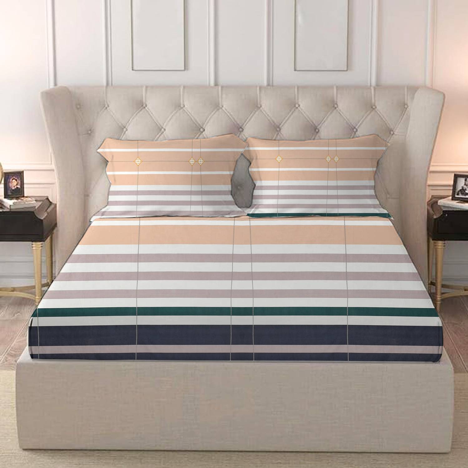 BROMWICK Microfiber Double Flat 300 TC Printed 1 Bedsheet with 2