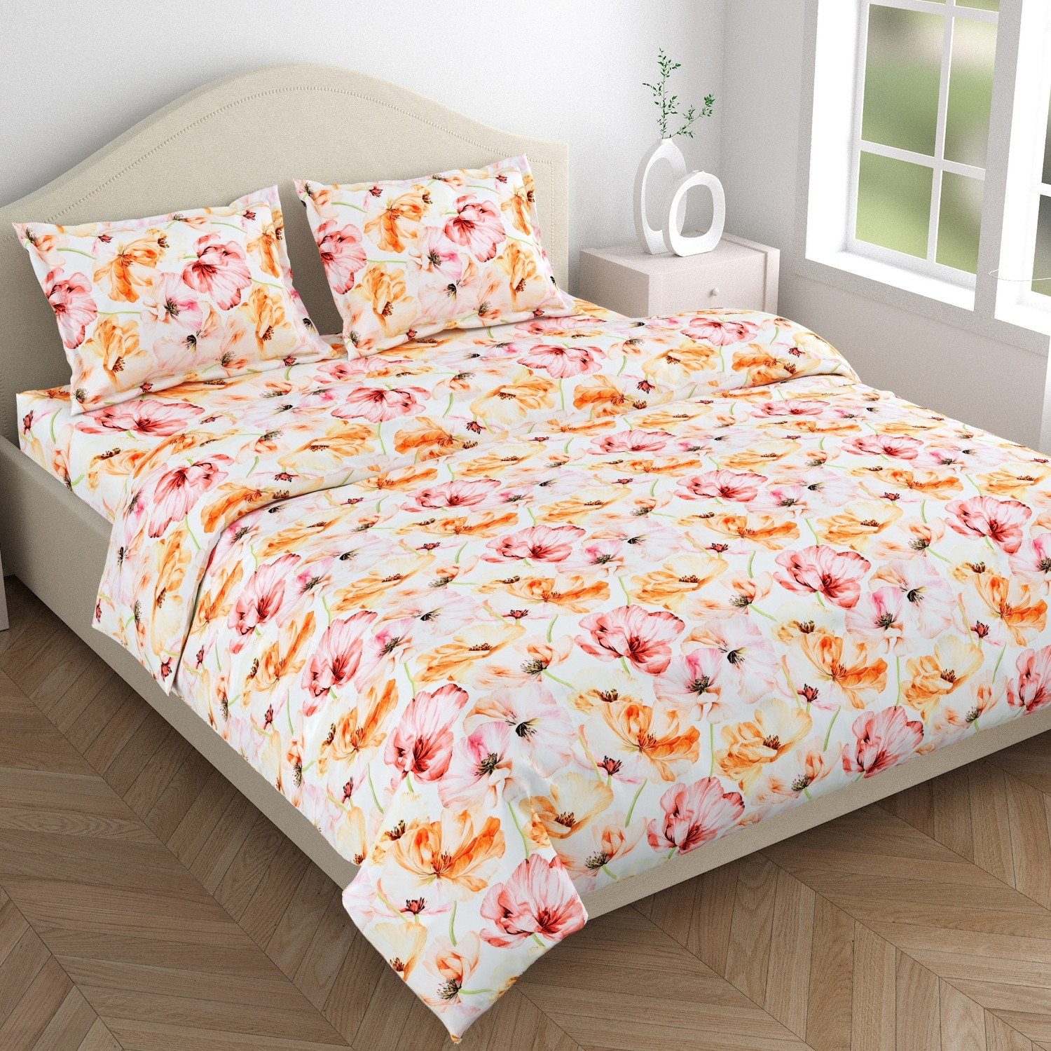 Image of haus & kinder Satin King Flat 300 TC Solid 1 Bedsheet with 2 Pillow Covers