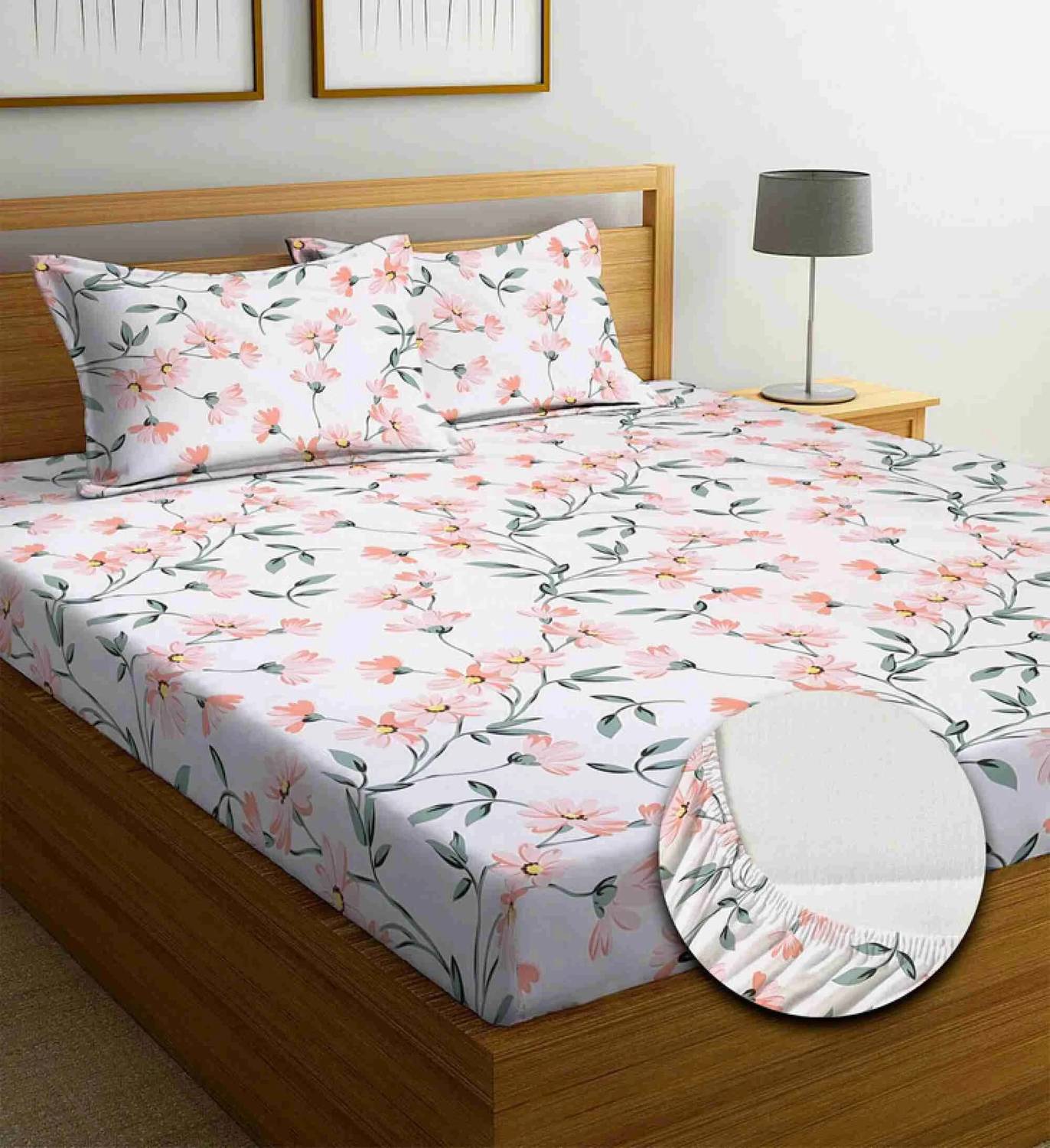 Decent Home Cotton Double Fitted (Elastic) 240 TC Floral 1 Bedshe