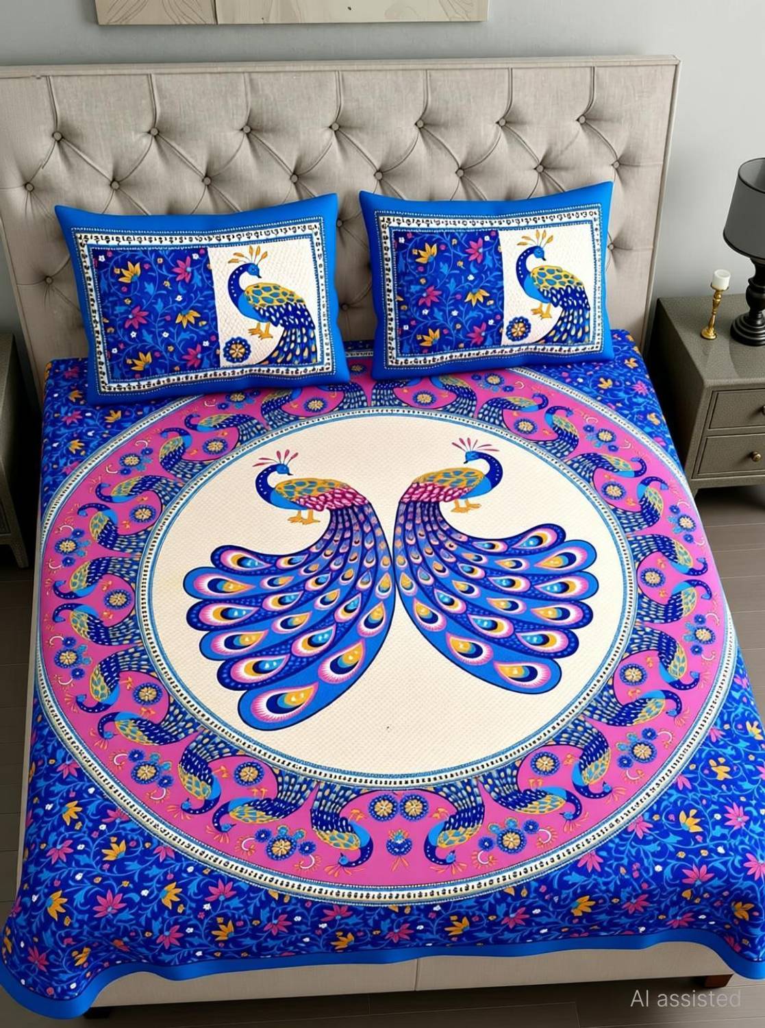 COZYKO Cotton Double Flat 144 TC 3D Printed 1 Bedsheet with 2 Pil