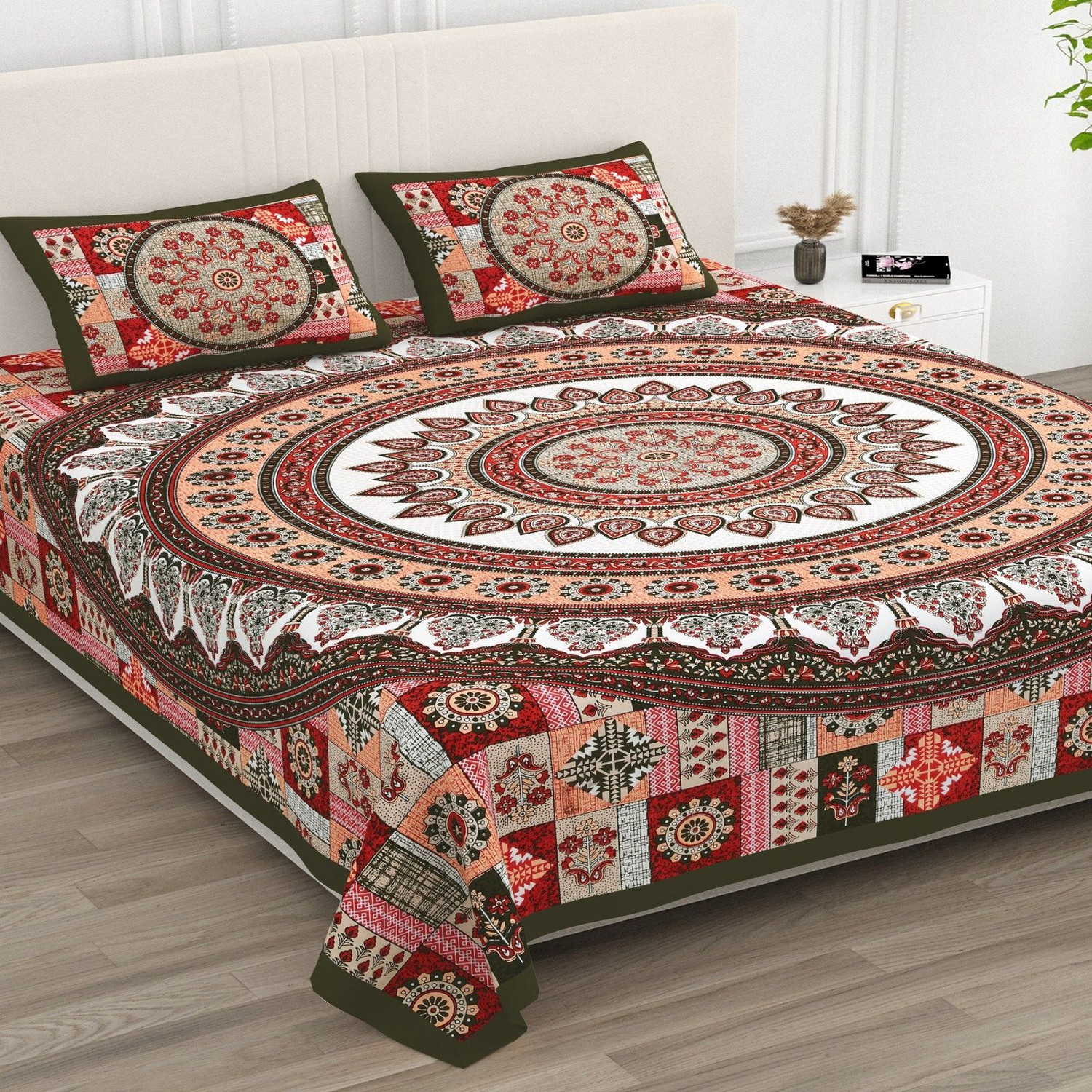 Image of AASHRAE Cotton Double Flat 250 TC Printed 1 AC Bedsheet with 2 Pillow Covers