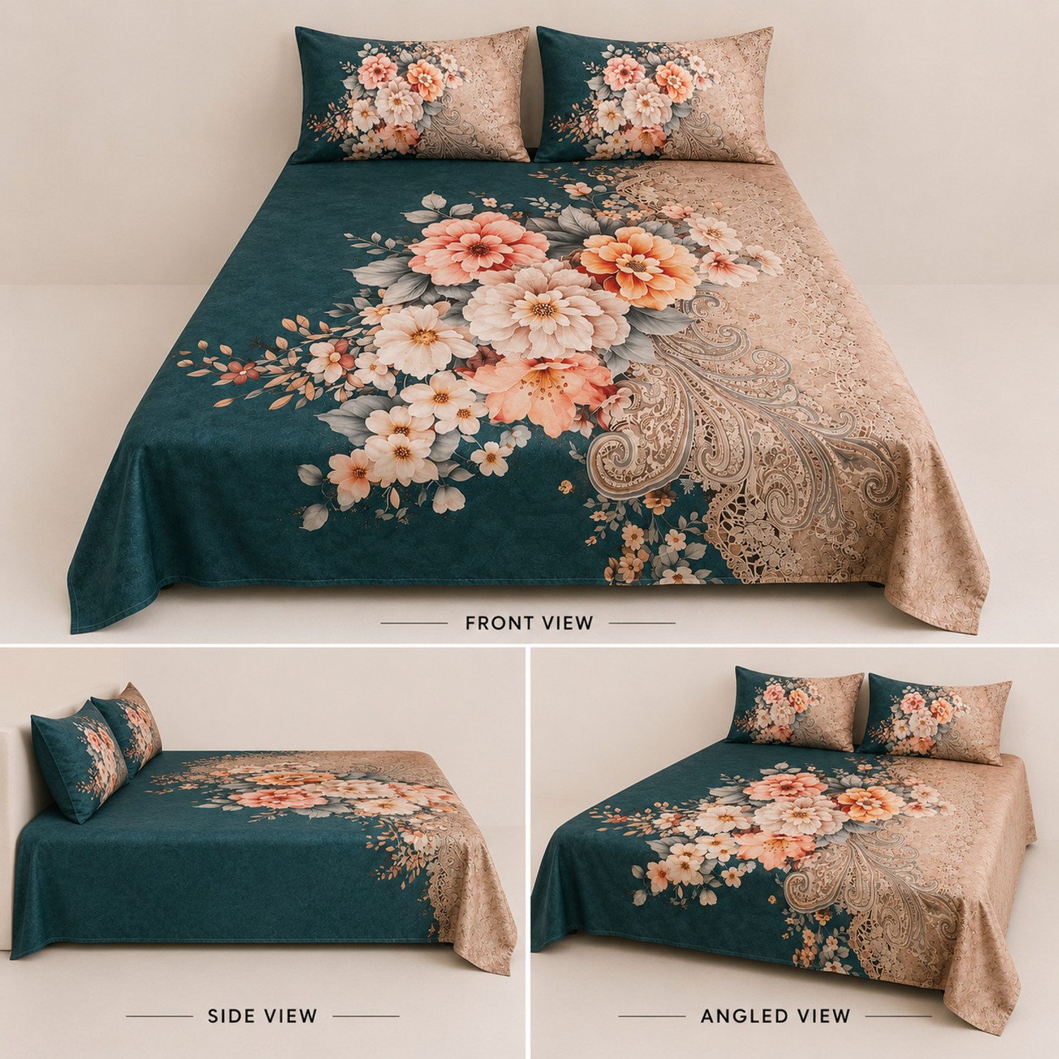 Image of Rangrika.in Cotton Double Flat 250 TC Floral 1 Summer Bedsheet with 2 Pillow Covers