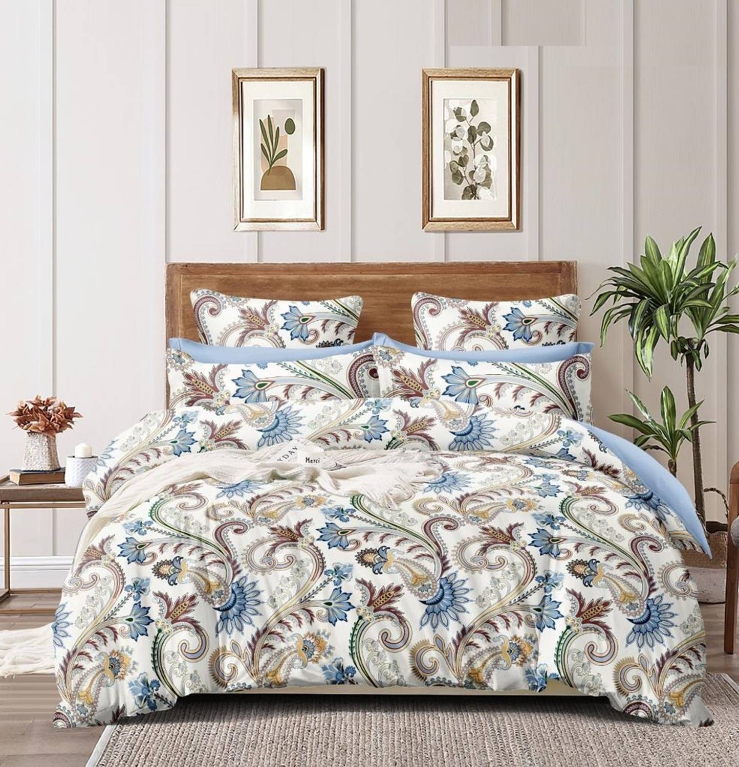 AVINYA Cotton Single Fitted (Elastic) 280 TC Floral 1 Bedsheet