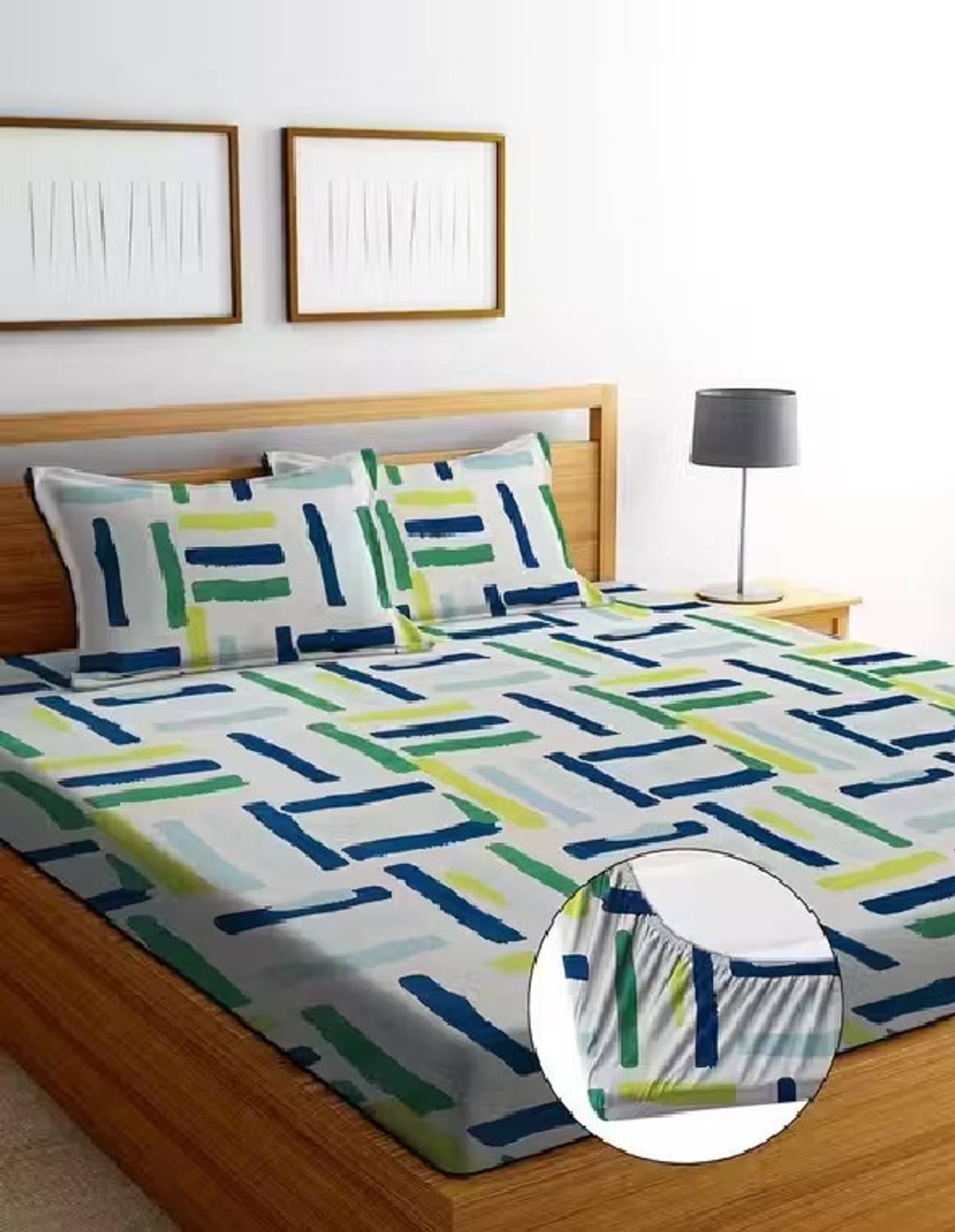 AMEYAA Cotton Double Fitted (Elastic) 320 TC Printed 1 Bedsheet w