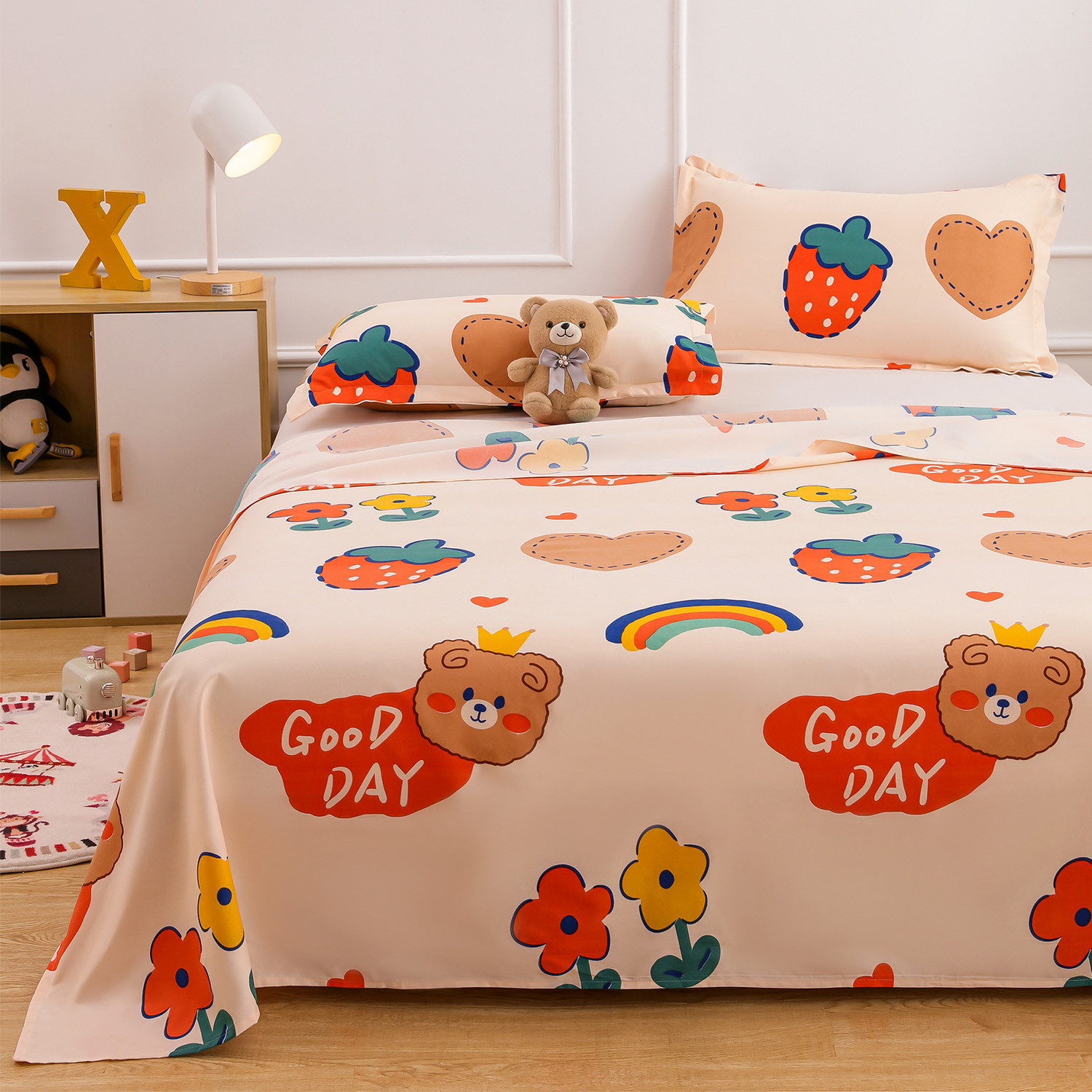 Image of Story@home Microfiber Double Flat 180 TC Printed 1 Summer Bedsheet with 2 Pillow Covers