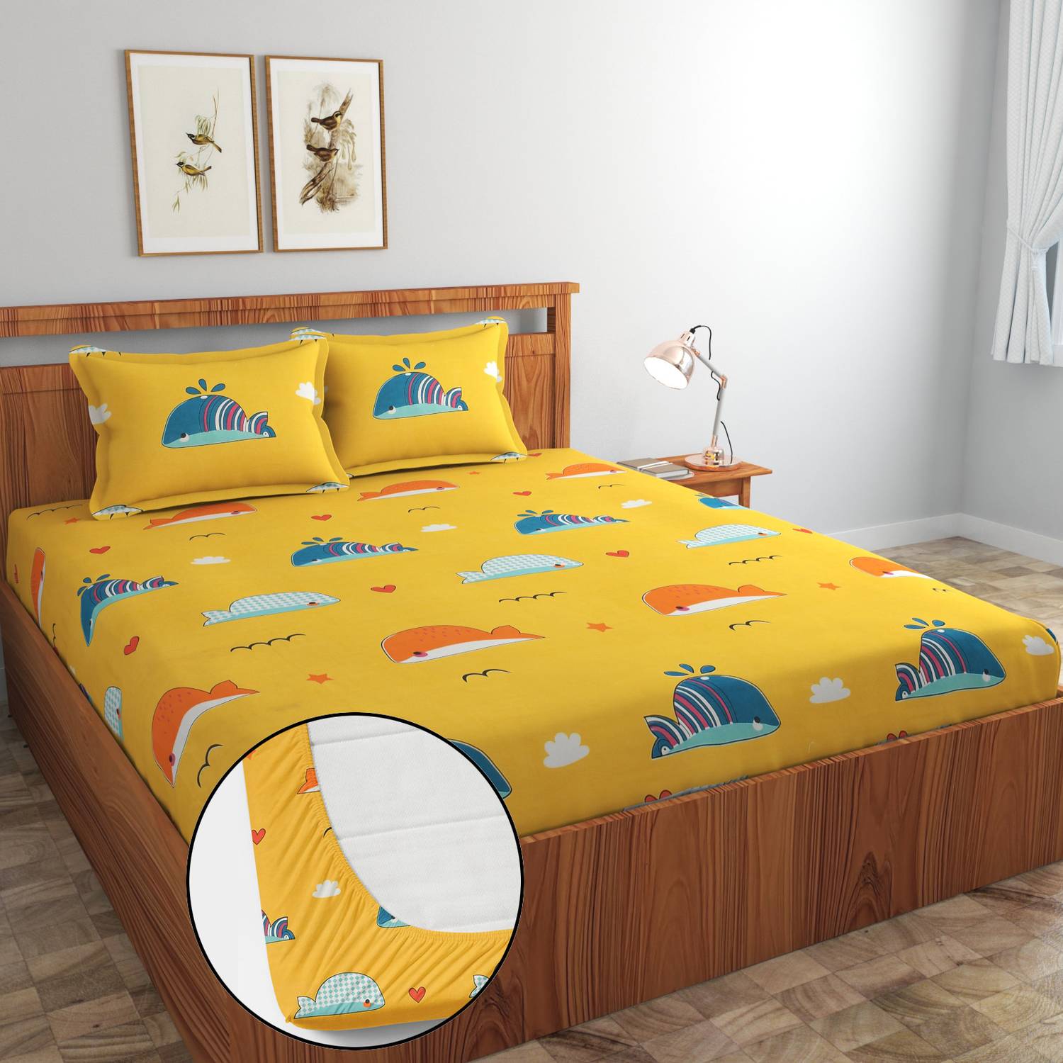 Ethe Home Cotton Double Fitted (Elastic) 280 TC Printed 1 Bedshee