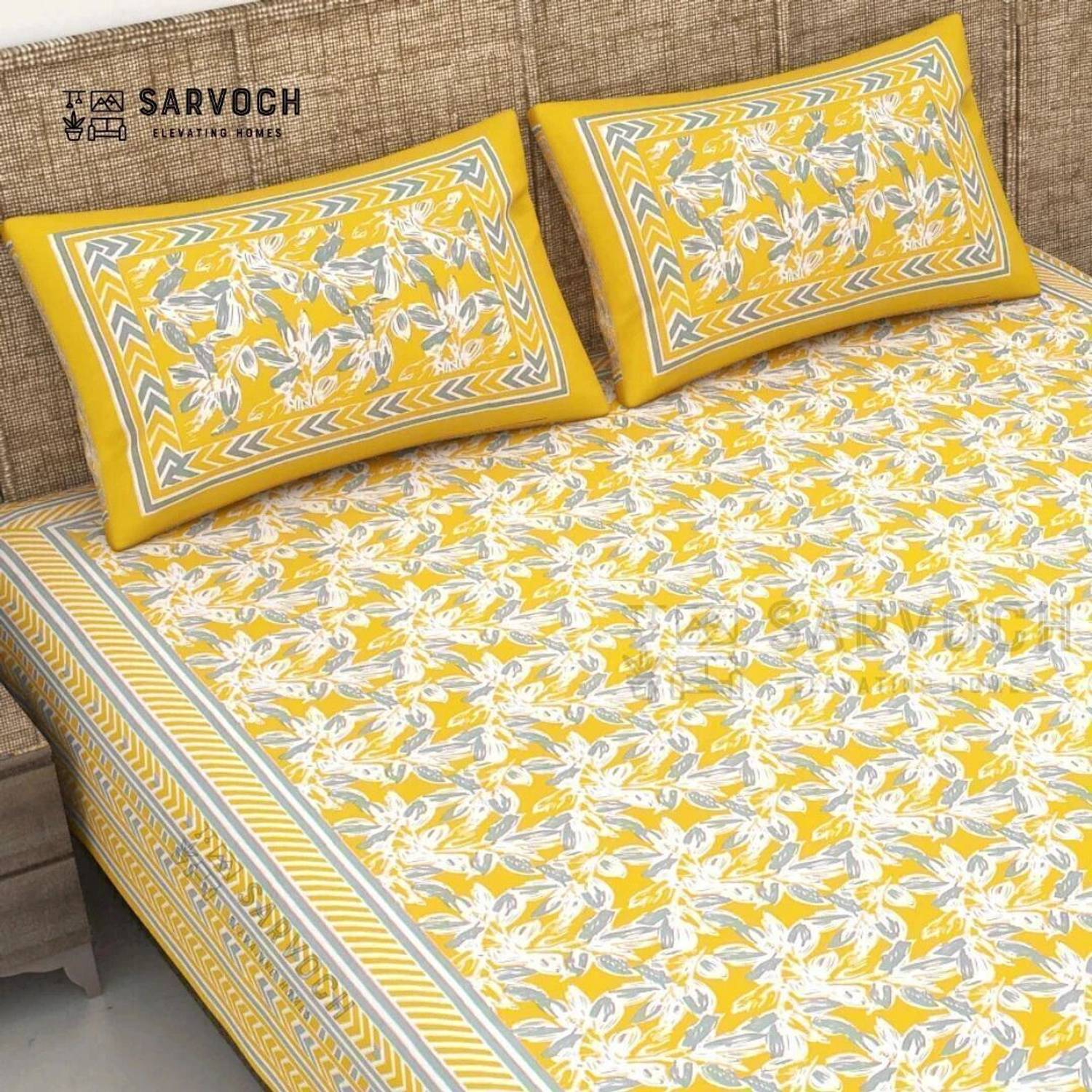 SARVOCH Cotton Double Flat 144 TC Jaipuri Prints 1 Bedsheet with