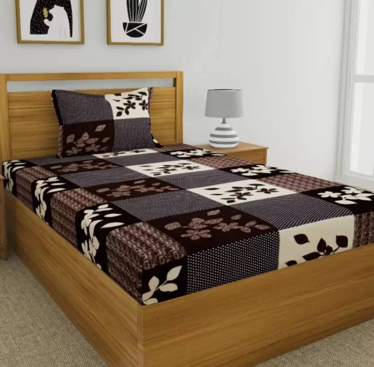 ANIKET Cotton King Flat 180 TC Printed 1 Bedsheet with 2 Pillow C