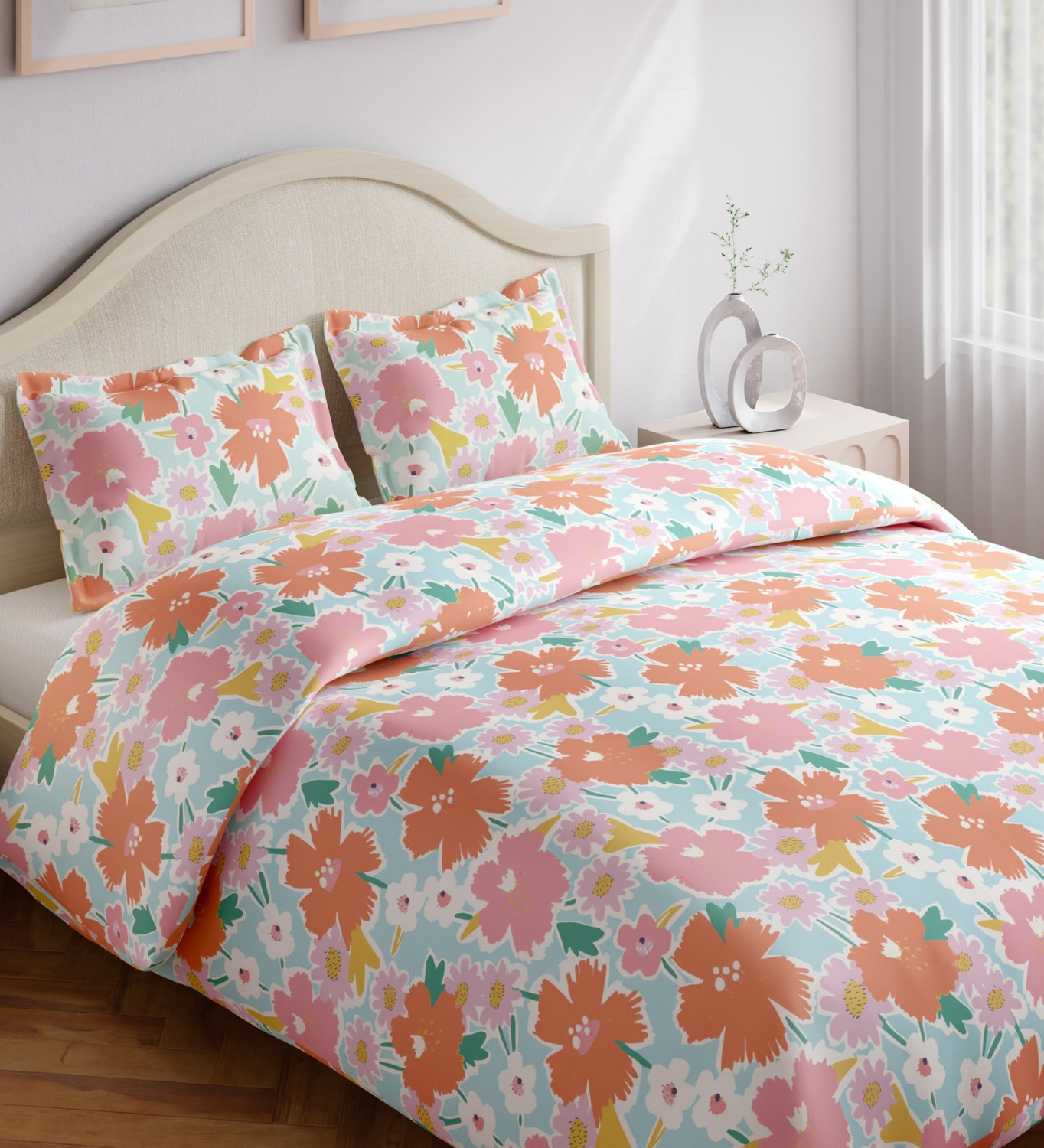 Image of haus & kinder Cotton King Fitted (Elastic) 144 TC Printed 1 Bedsheet with 2 Pillow Covers