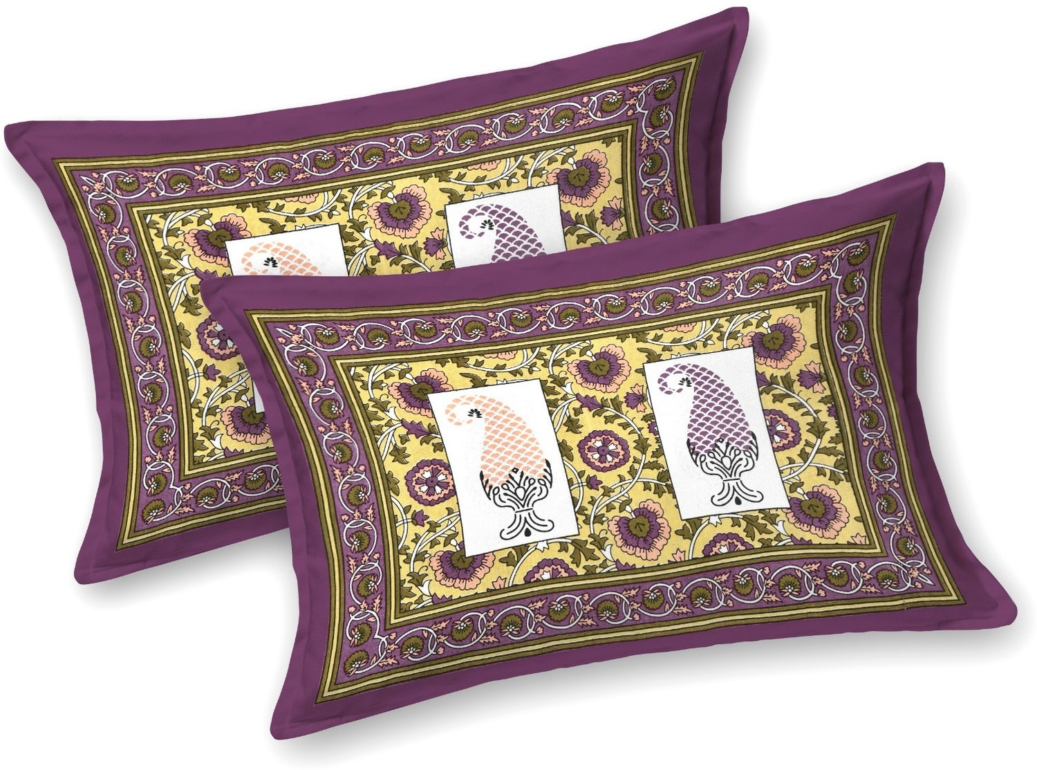 Image of LATHWAL CRATIONS Cotton Double Flat 244 TC Printed 1 Summer Bedsheet with 2 Pillow Covers